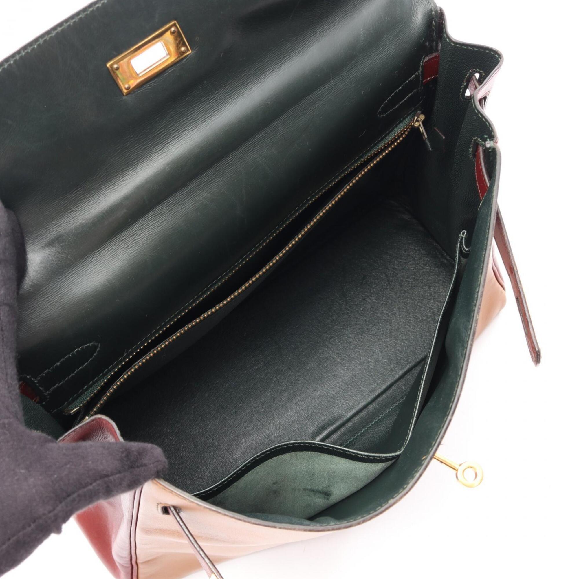 Hermes Bordeaux Brown Green Natural Rouge H Box Calf Leather Handbag (Pre-Owned)