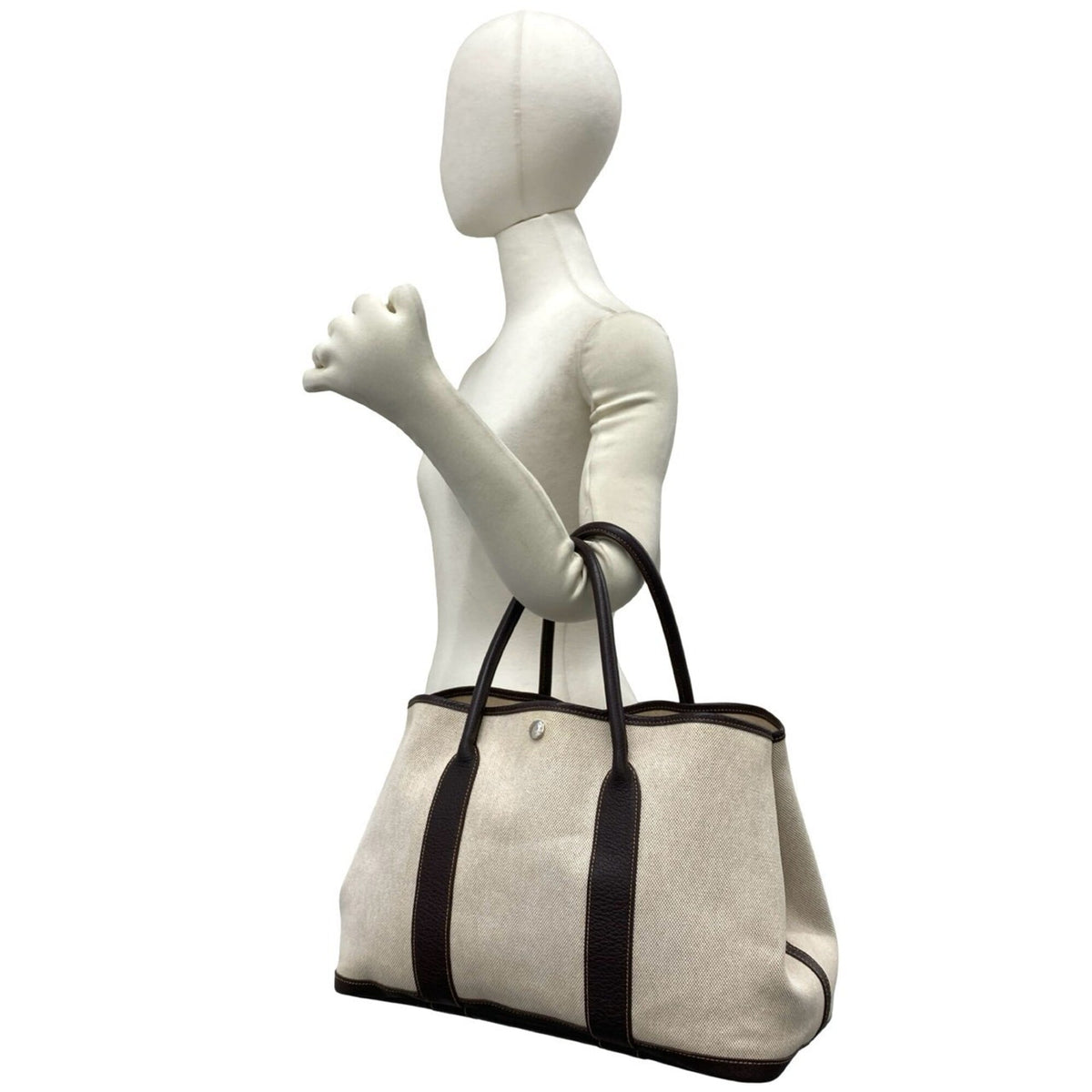Hermes Brown Ivory Toile H Buffalo Leather Handbag Tote Bag (Pre-Owned)