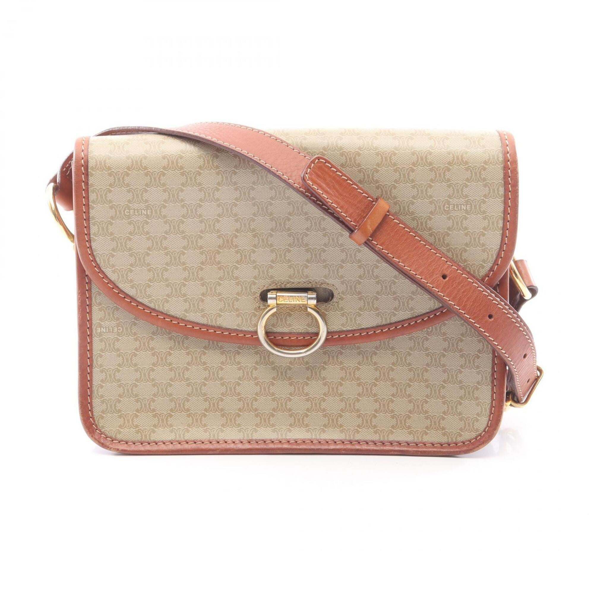 Celine Beige Brown Coated Canvas Leather Handbag Shoulder Bag (Pre-Owned)