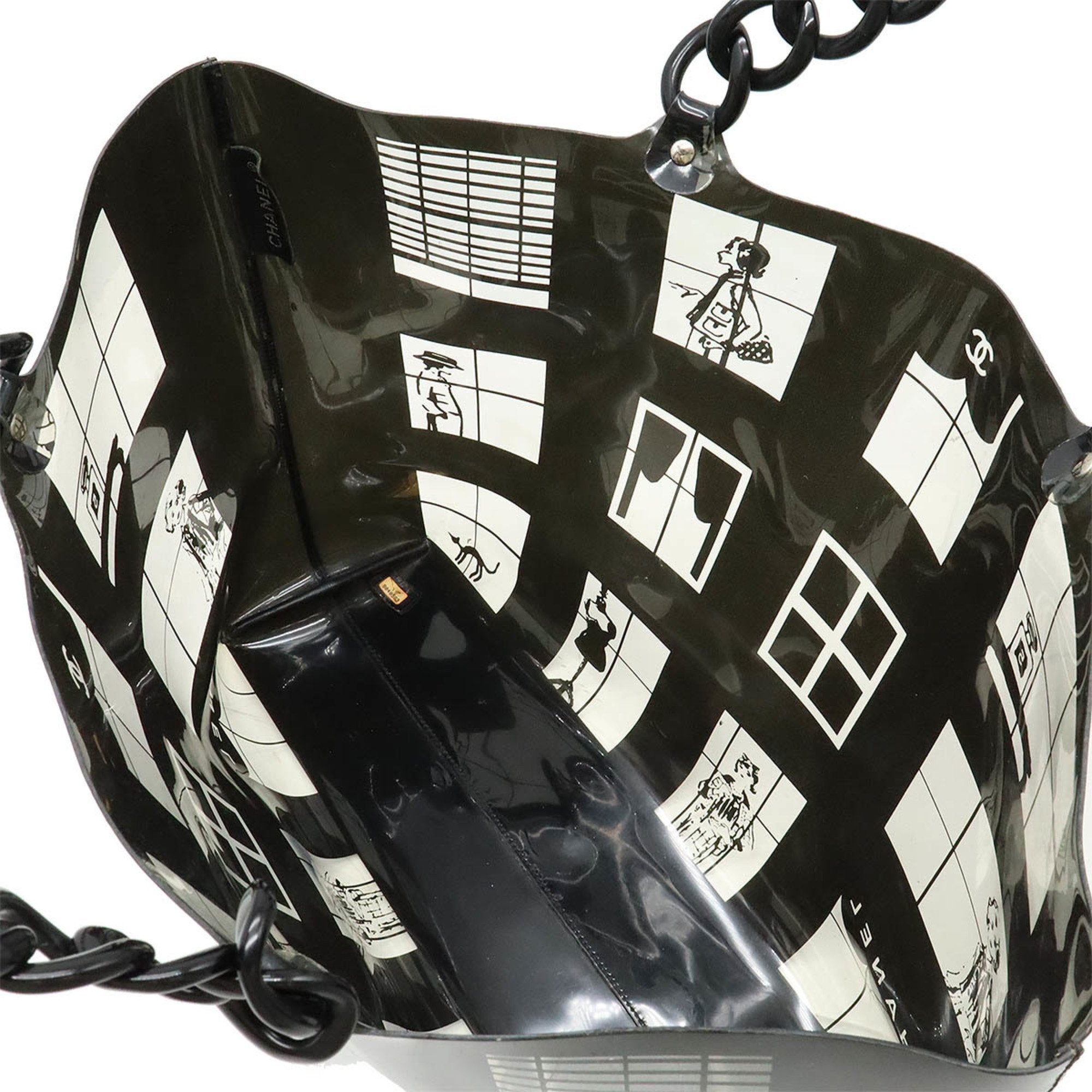 Chanel Black Clear Vinyl Plastic Shoulder Bag Tote Bag (Pre-Owned)