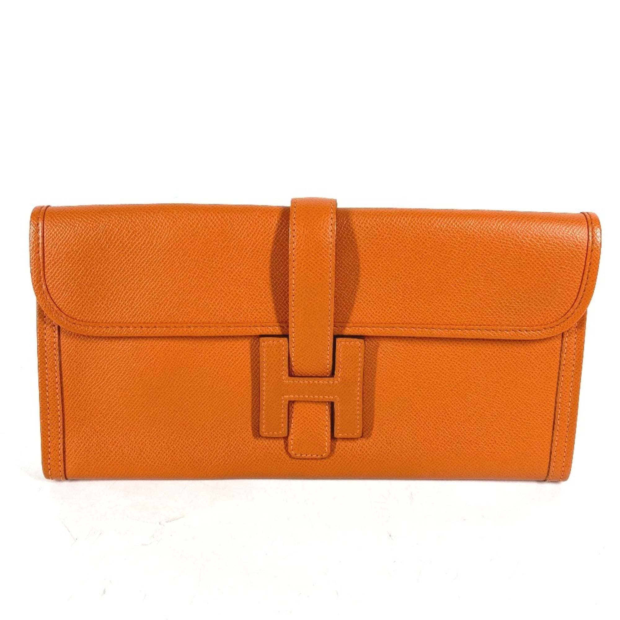 Hermes Jige Orange Epsom Leather Clutch Bag (Pre-Owned)