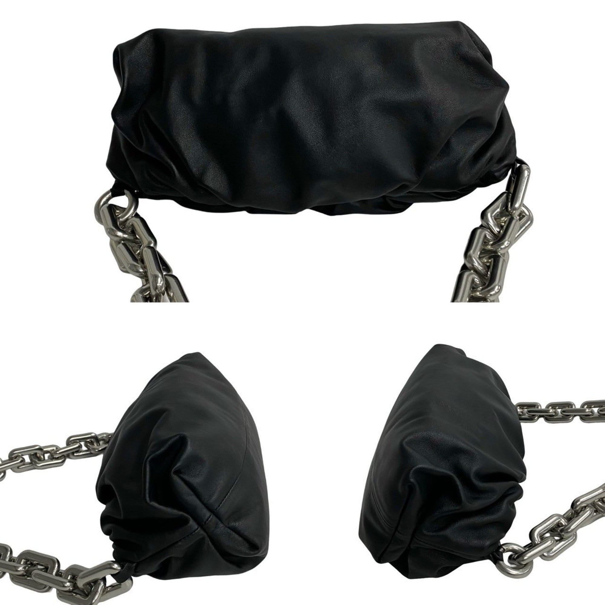 Bottega Veneta Black Silver Leather Handbag Pouch Shoulder Bag (Pre-Owned)