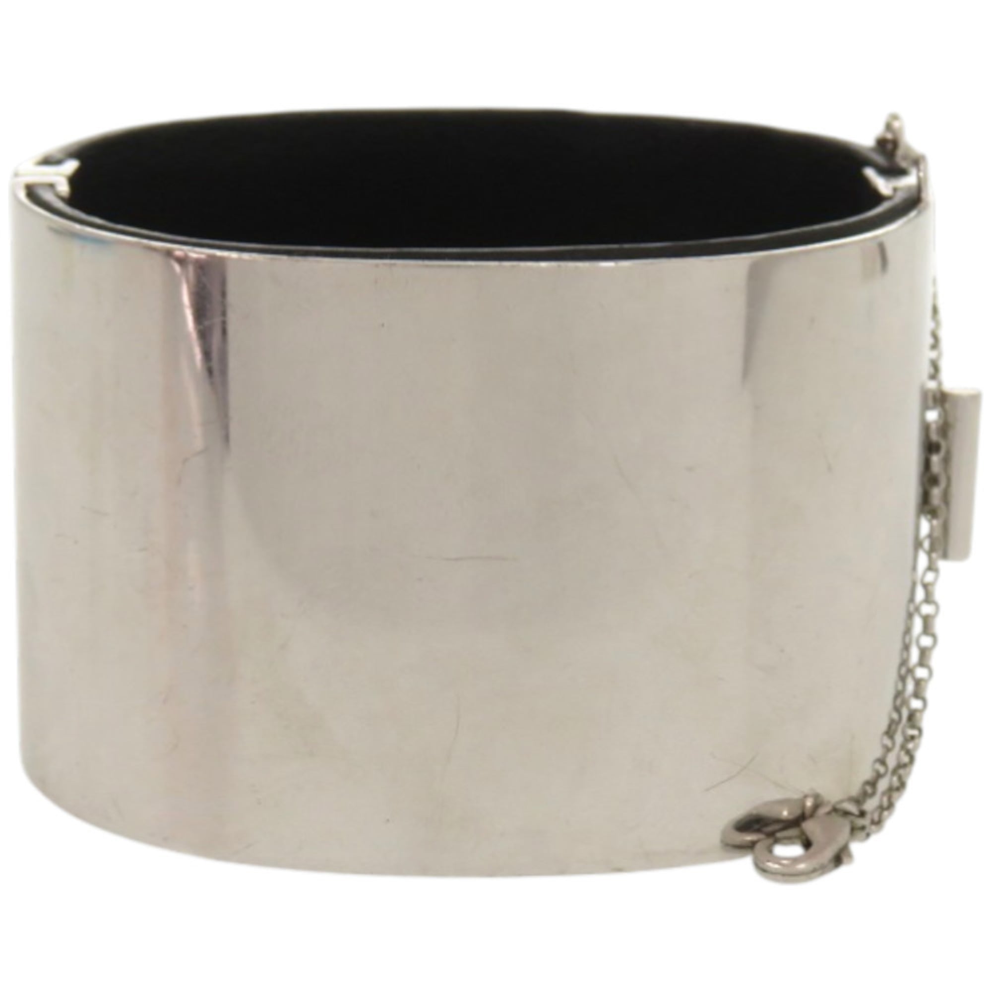 Celine Silver Black Leather Metal Bangle (Pre-Owned)