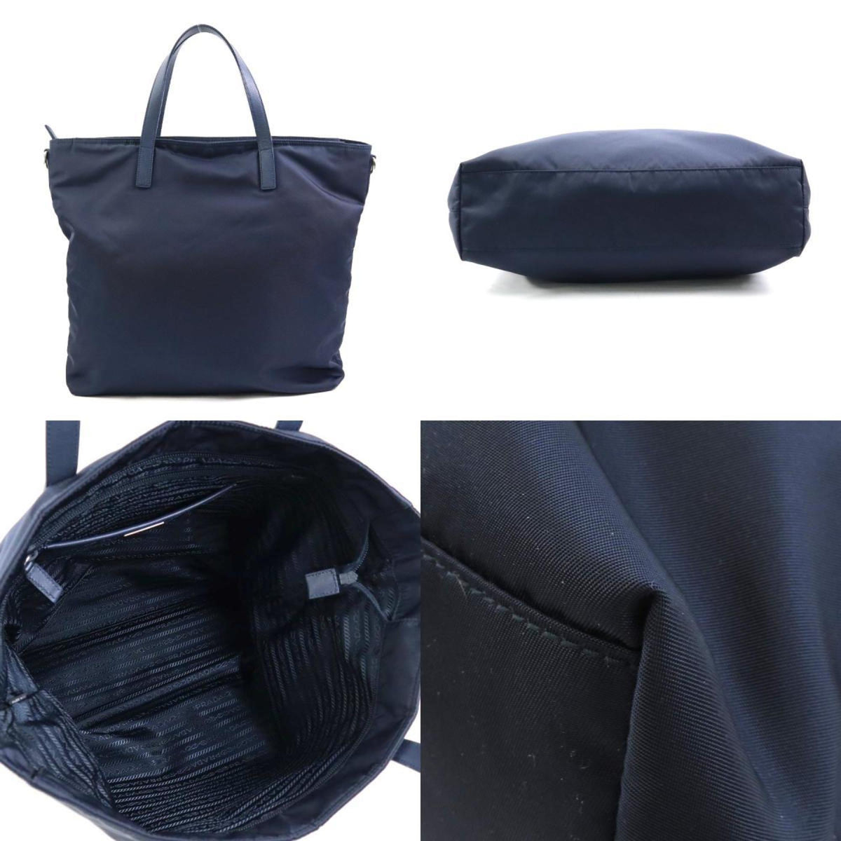 Prada Navy Nylon Leather Handbag Shoulder Bag (Pre-Owned)