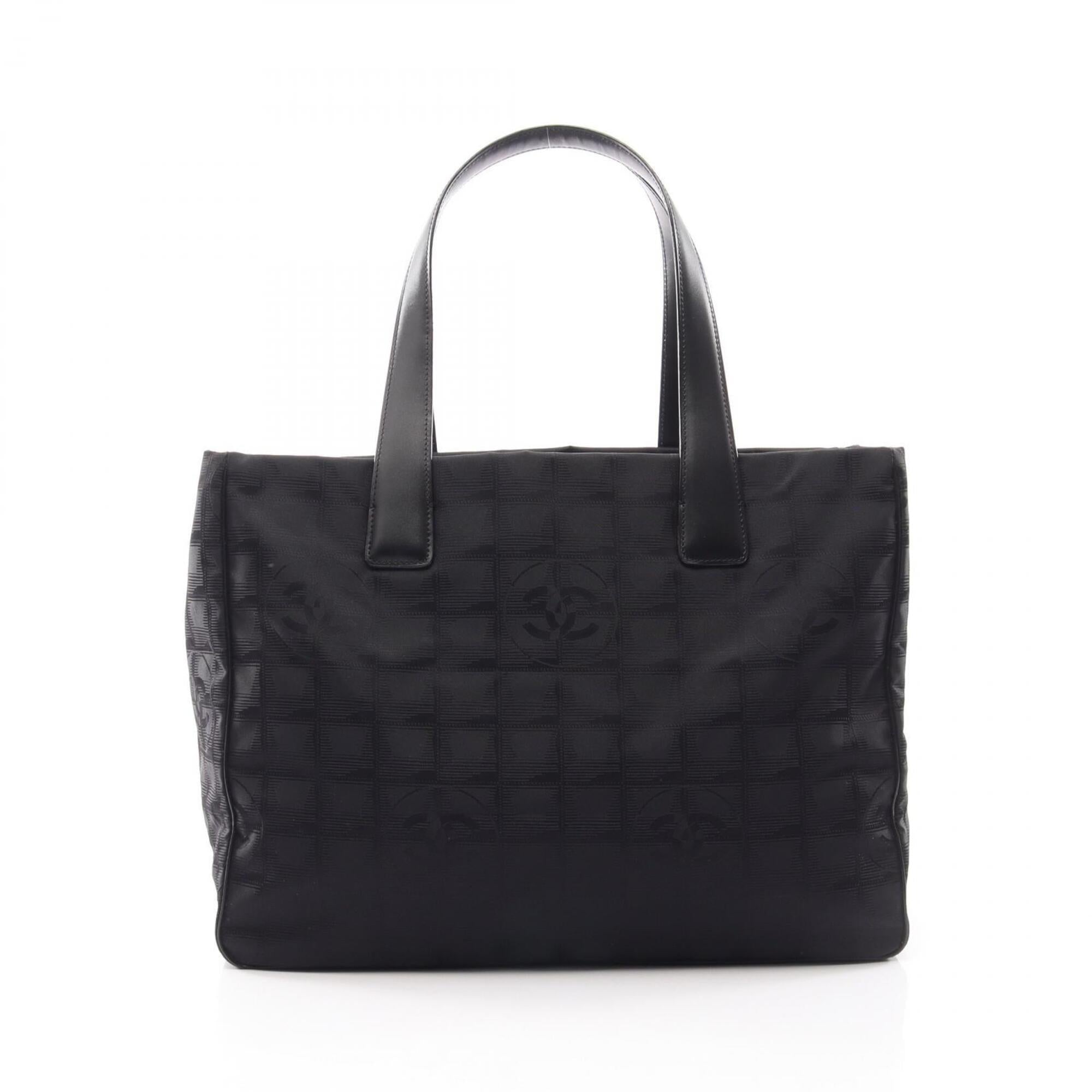 Chanel Black Leather Nylon Canvas Handbag Tote Bag (Pre-Owned)