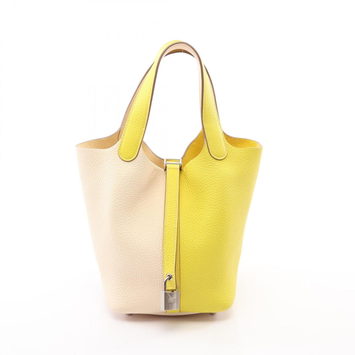 Hermes Ivory Lime Yellow Taurillon Clemence Leather Handbag (Pre-Owned)