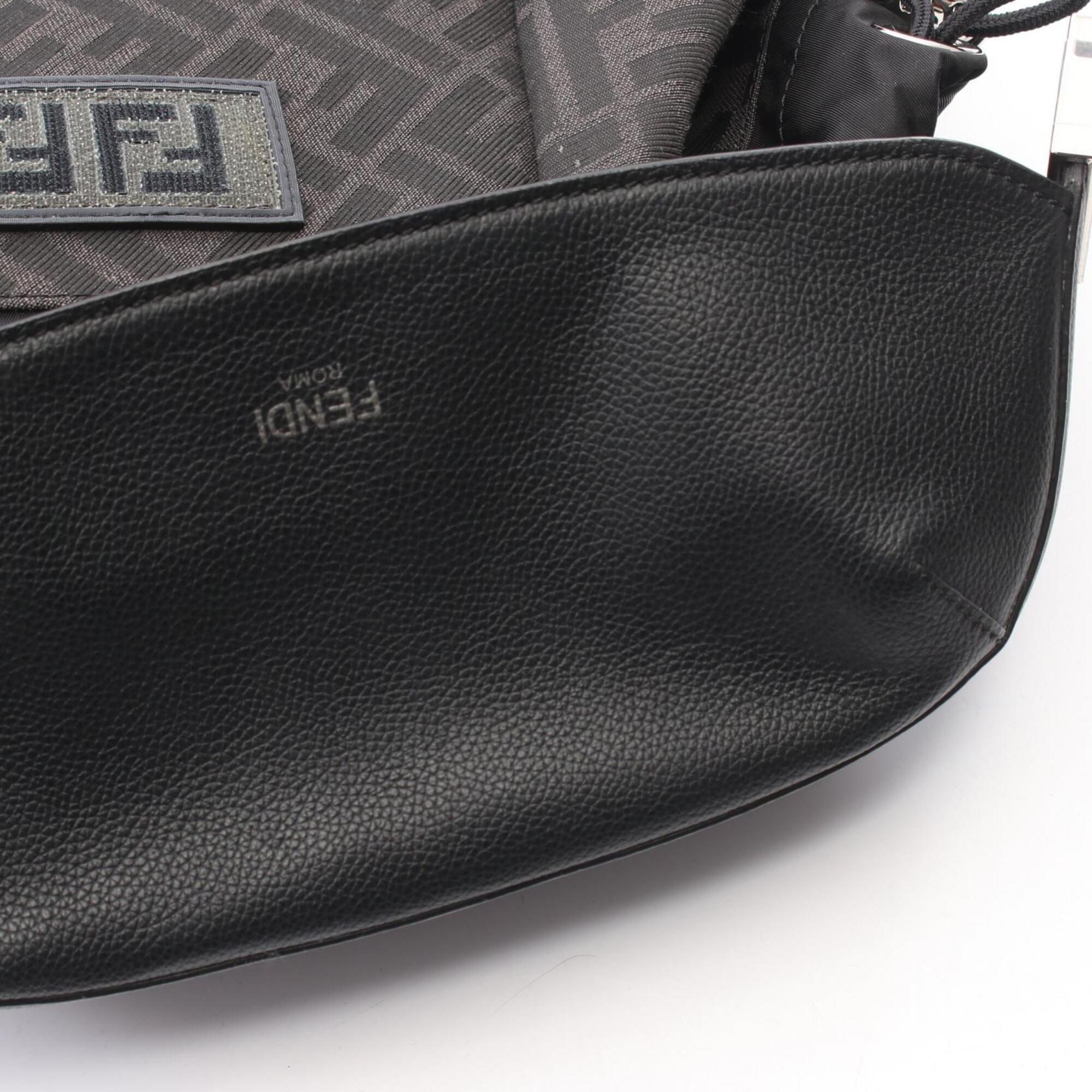 Fendi Black Gray Canvas Leather Backpack (Pre-Owned)