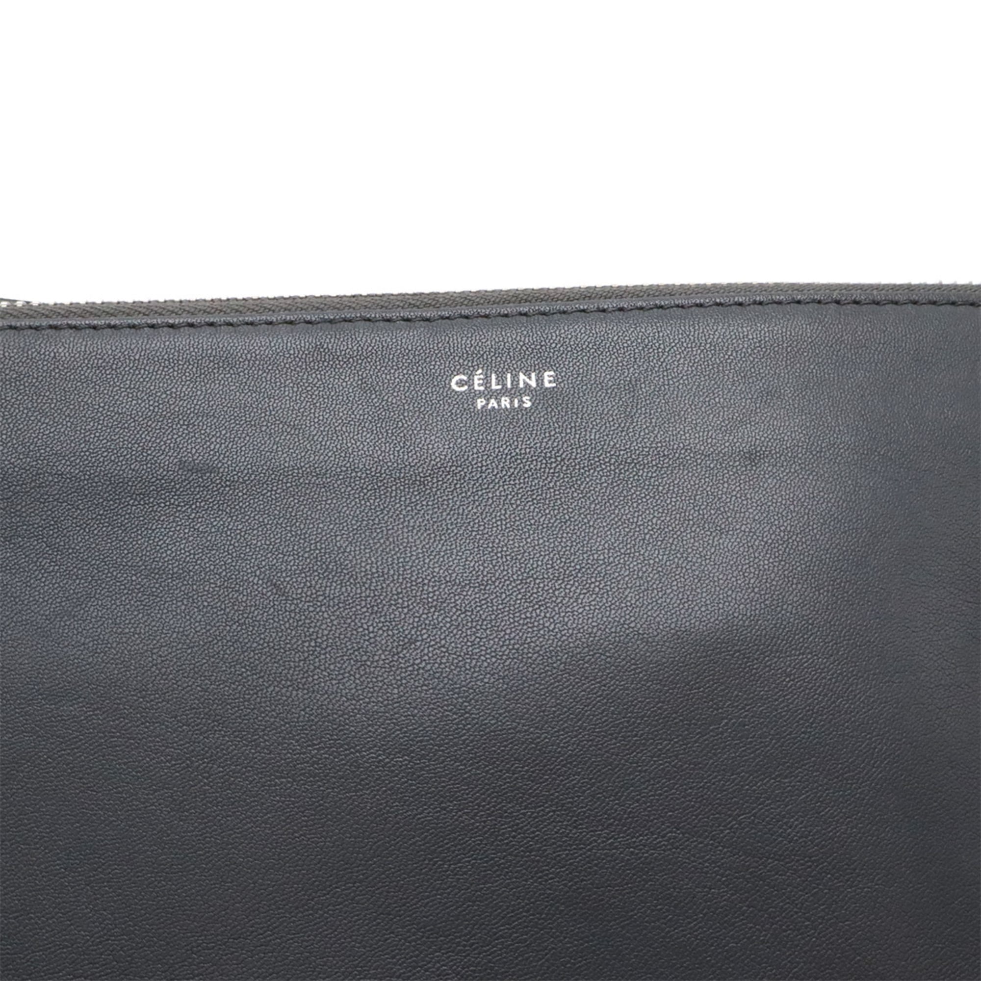 Celine Charcoal Gray Leather Pochette Pouch Shoulder Bag (Pre-Owned)