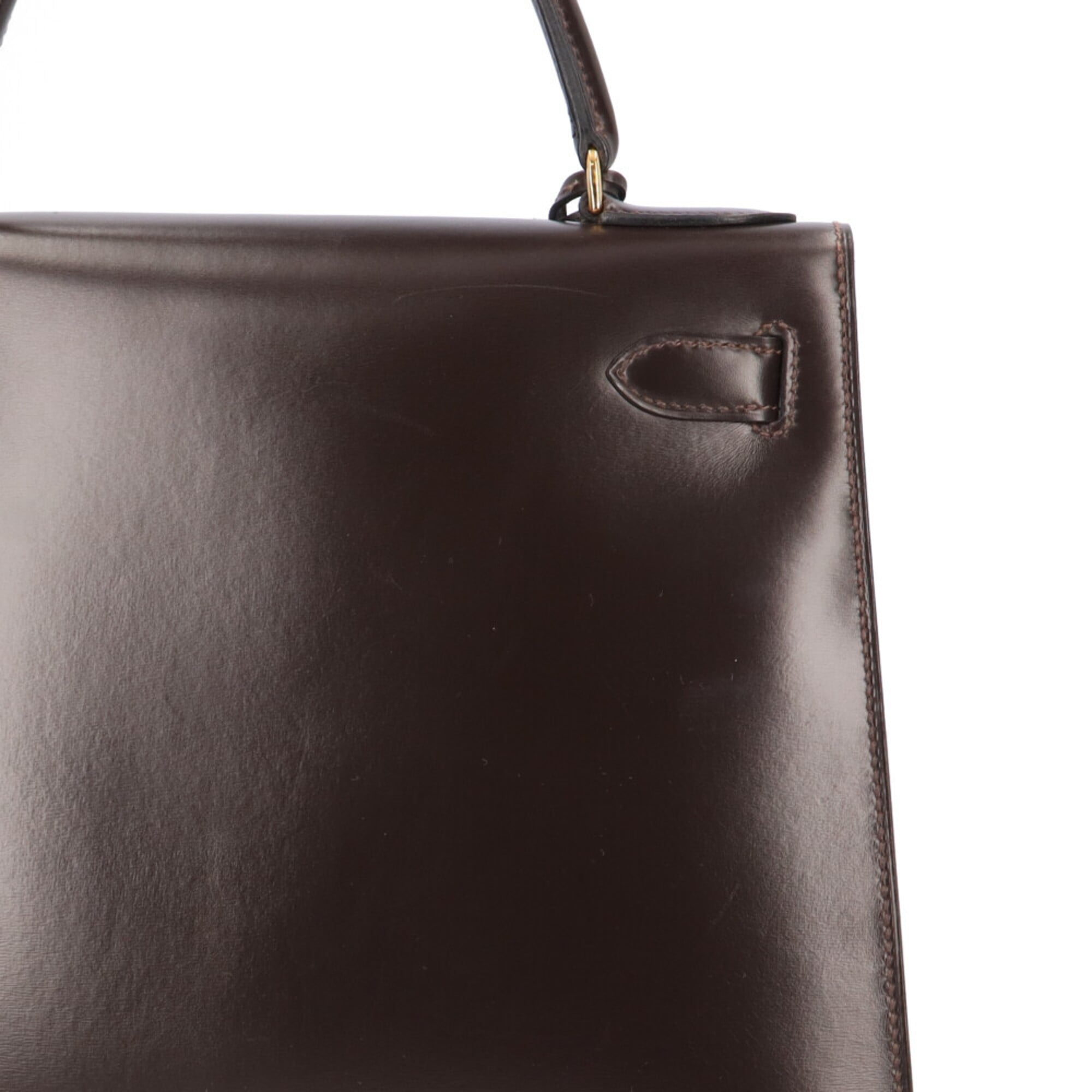 Hermes Brown Dark Brown Box Calf Leather Handbag (Pre-Owned)