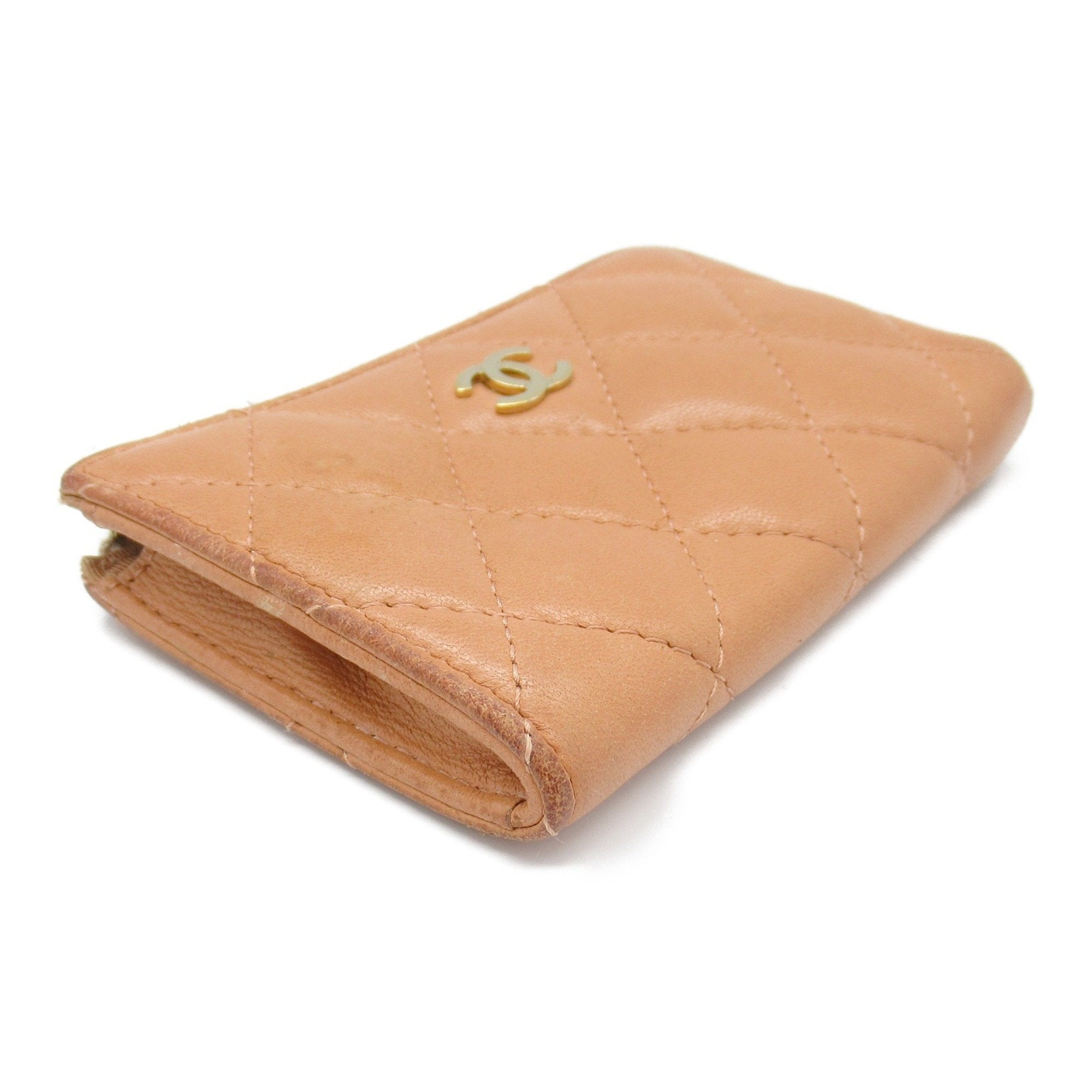 Chanel Pink Pink Beige Leather Coin Purse/Coin Case (Pre-Owned)