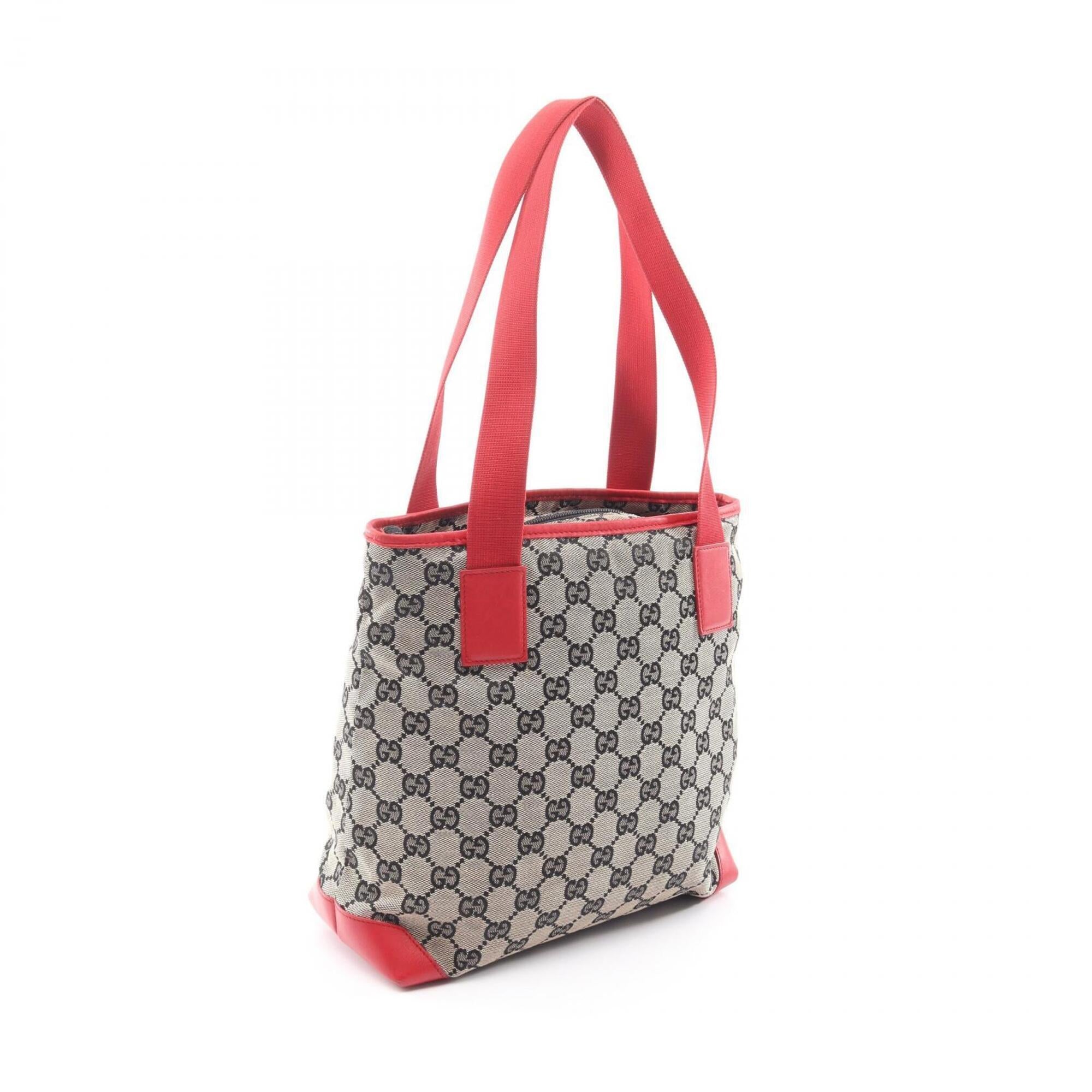Gucci Beige Navy Red Color Canvas Leather Handbag Tote Bag (Pre-Owned)