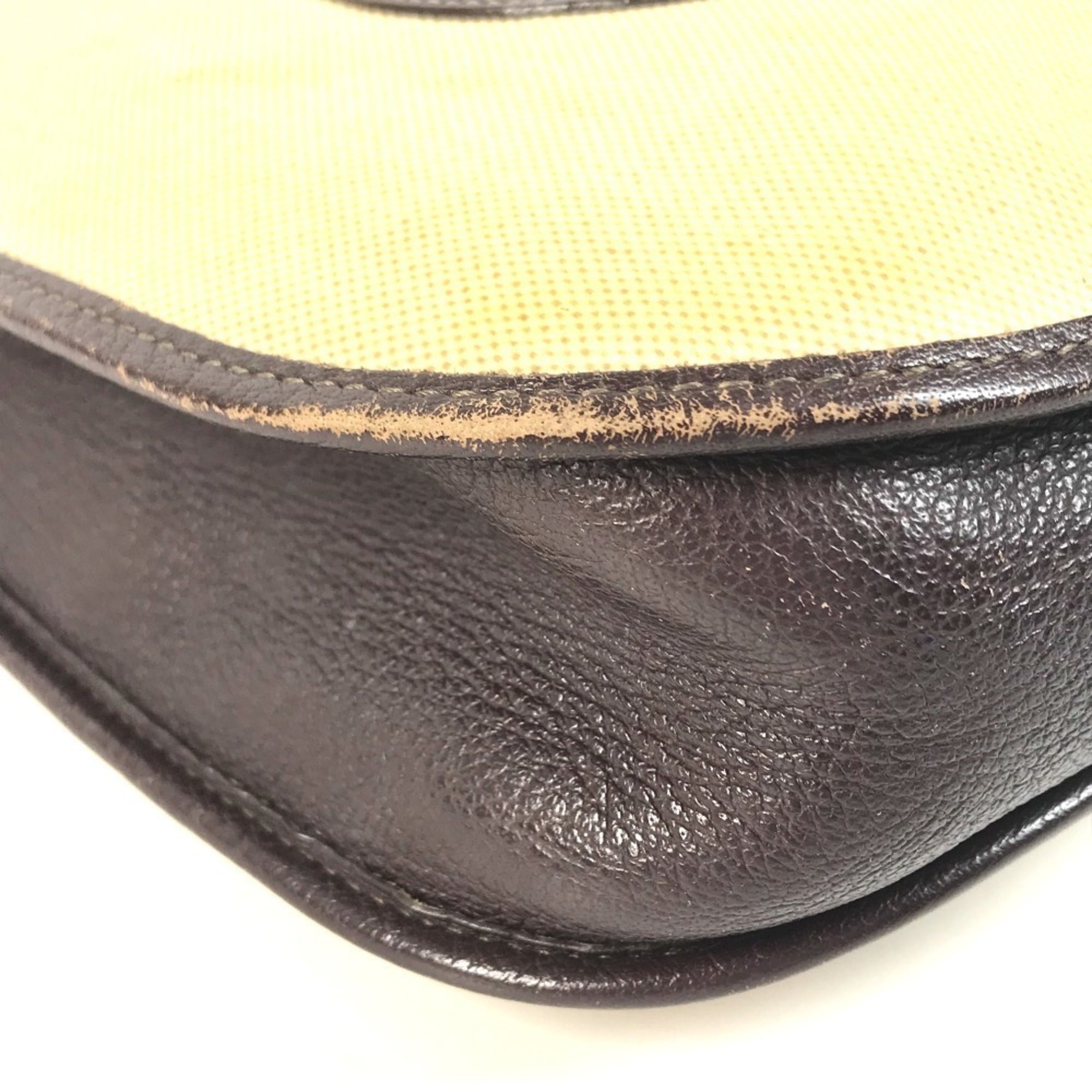 Hermes Beige Brown Yellow Leather Coated Canvas Shoulder Bag (Pre-Owned)