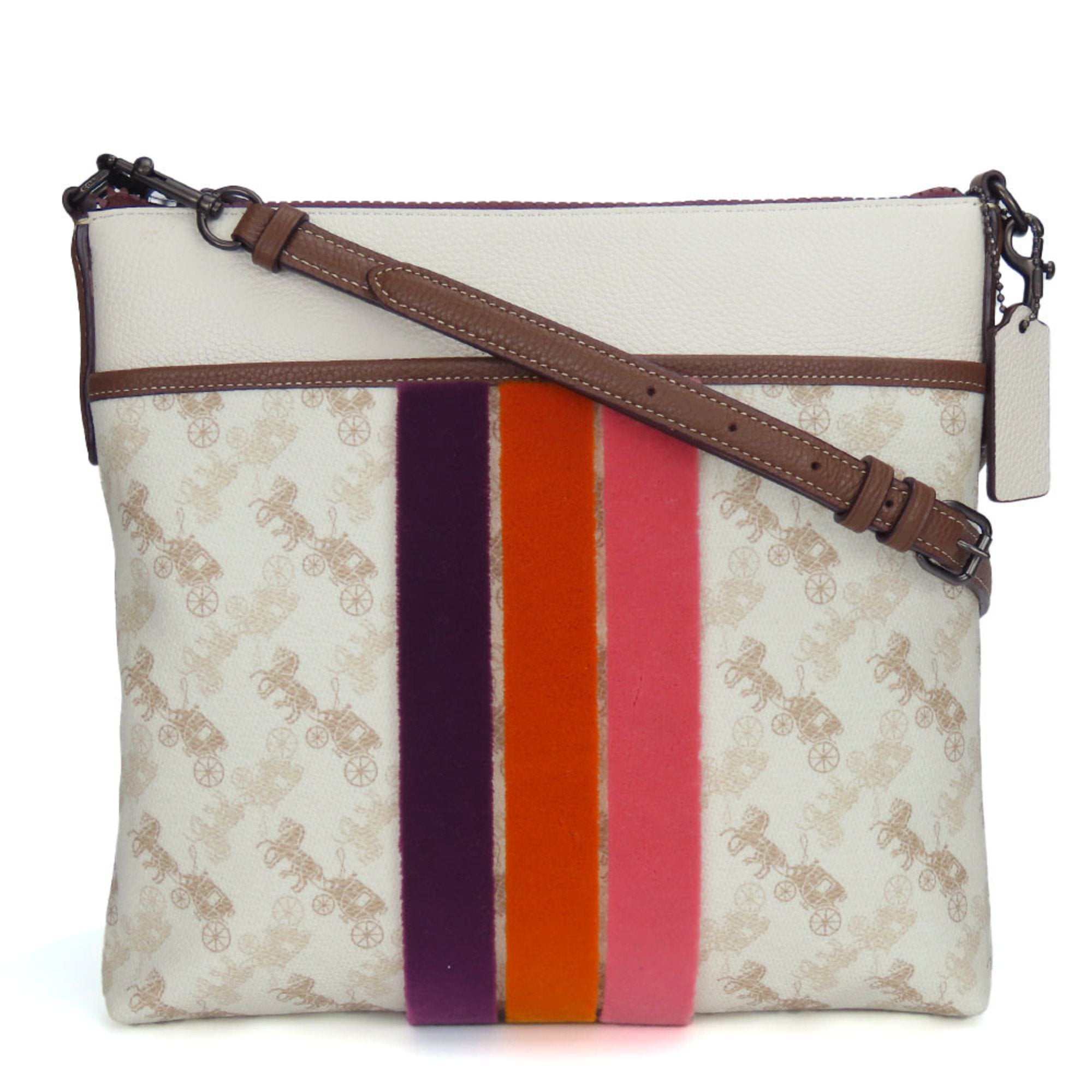 Coach Brown White Pvc Leather Shoulder Bag (Pre-Owned)