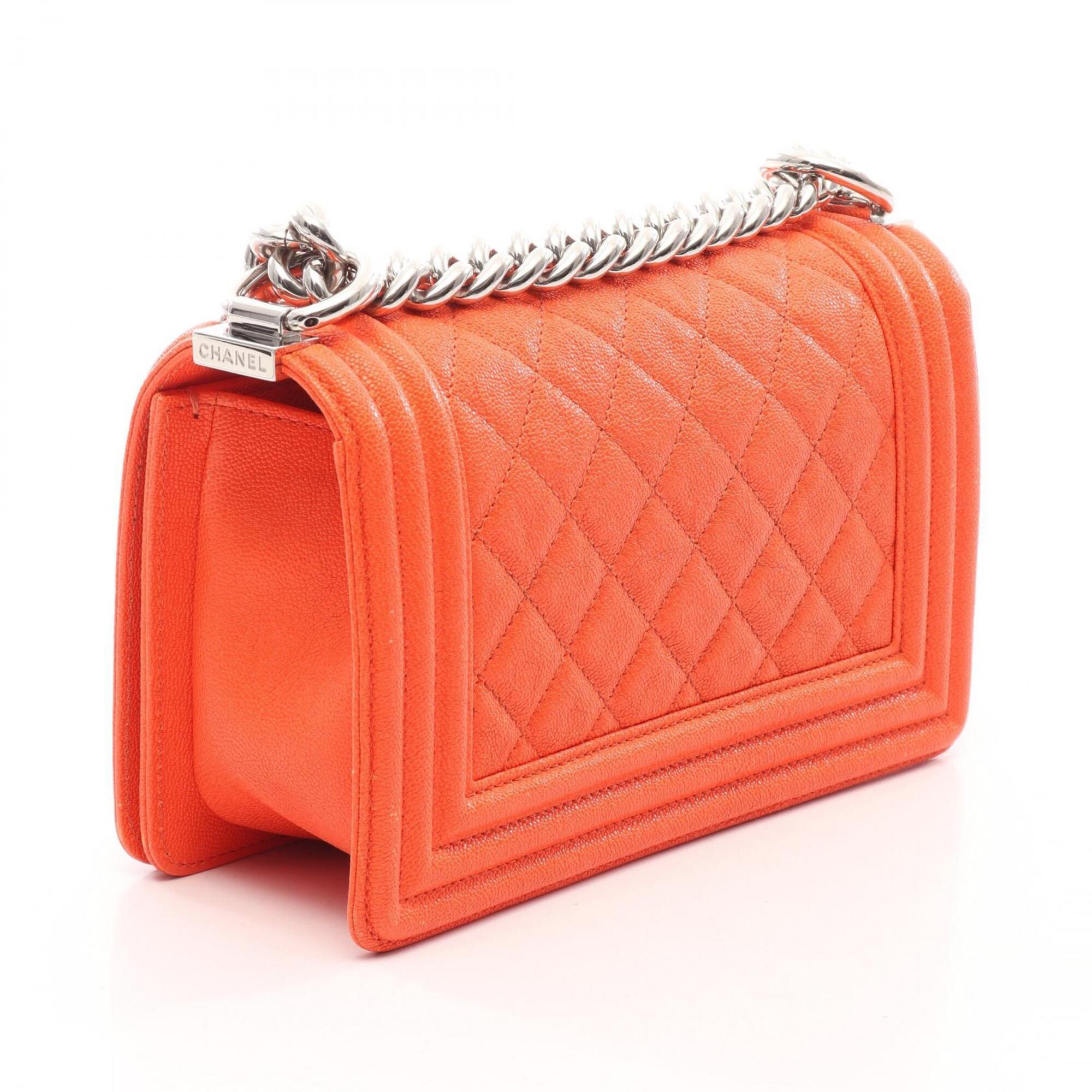 Chanel Orange Grained Calfskin Handbag Shoulder Bag (Pre-Owned)