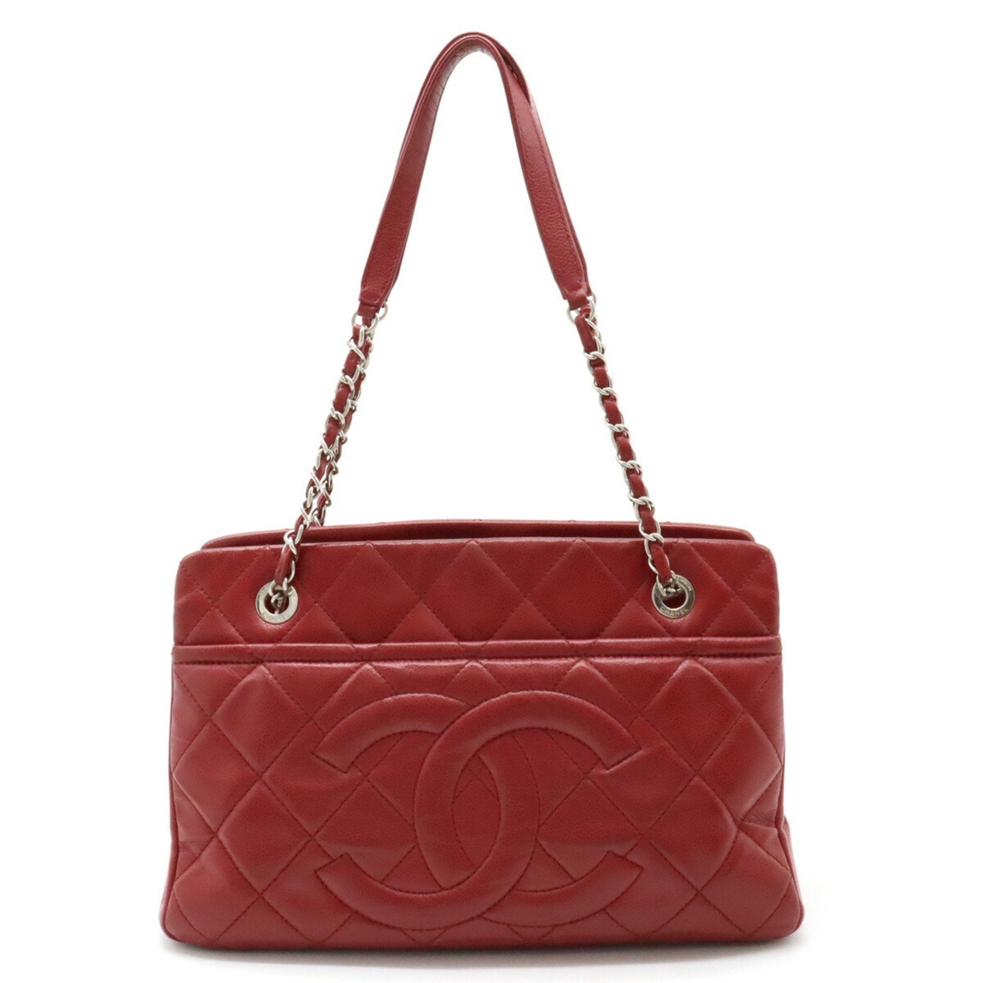 Chanel Matelasse Red Color Caviar Leather Shoulder Bag Tote Bag (Pre-Owned)