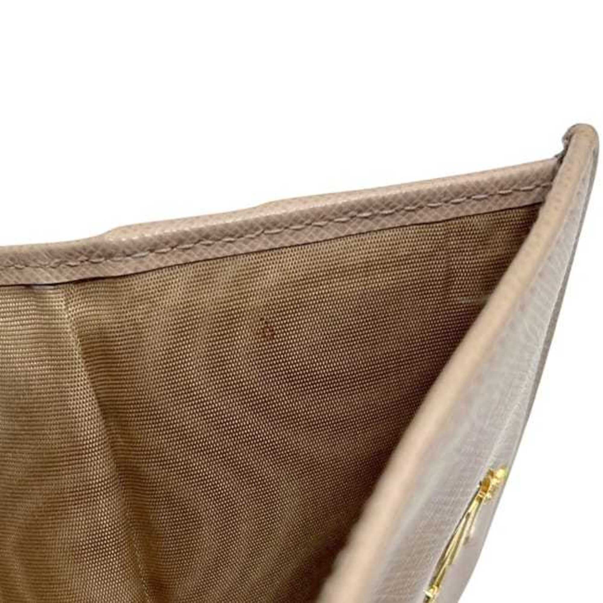 Prada Saffiano Beige Leather Wallet (Bi-Fold) (Pre-Owned)