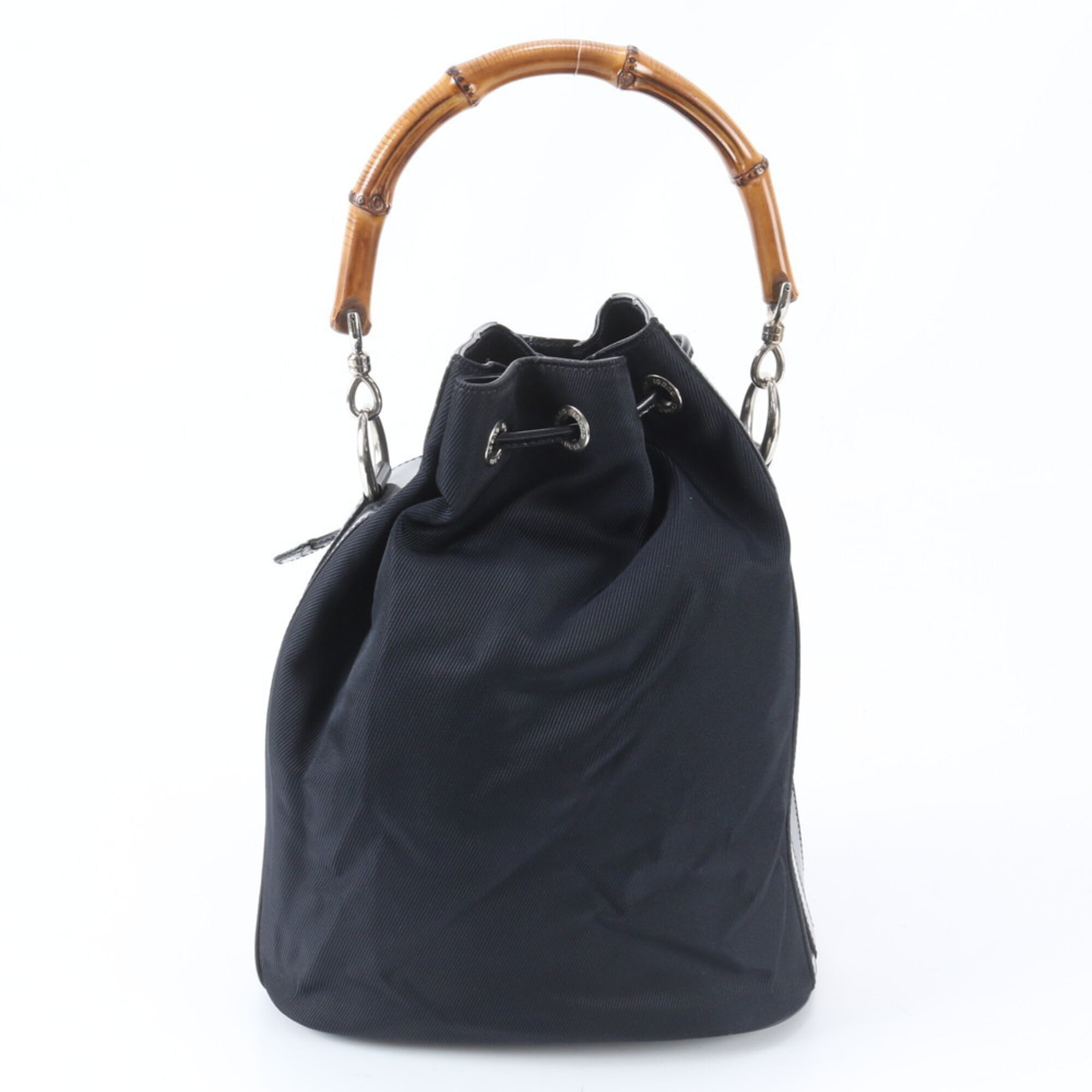 Gucci Bamboo Black Leather Nylon Handbag (Pre-Owned)