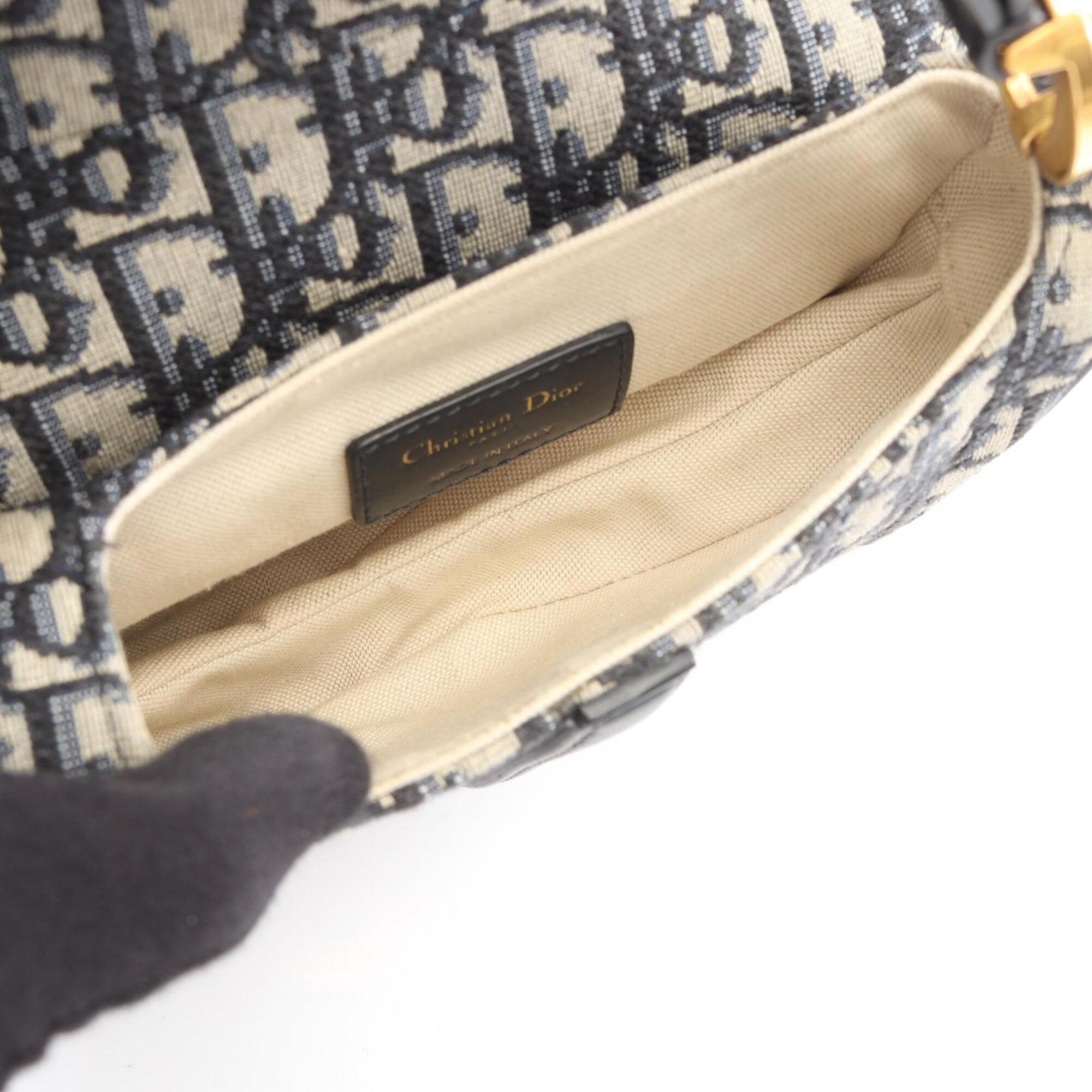 Christian Dior Beige Navy Canvas Leather Handbag Saddle Bag (Pre-Owned)