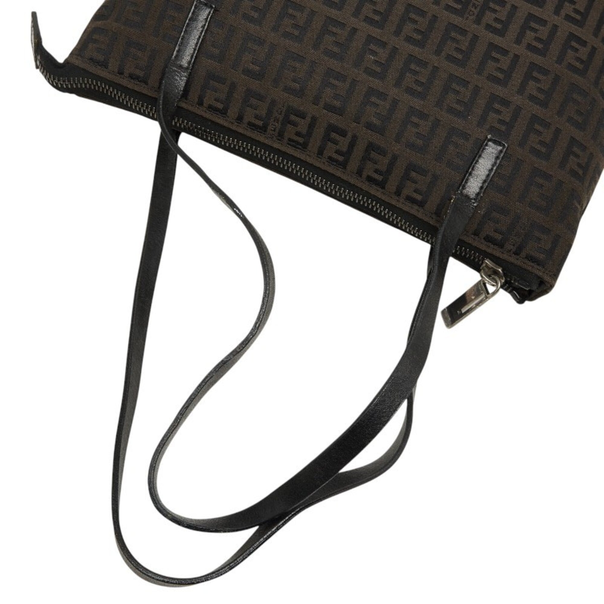 Fendi Zucchino Brown Canvas Leather Handbag Tote Bag (Pre-Owned)