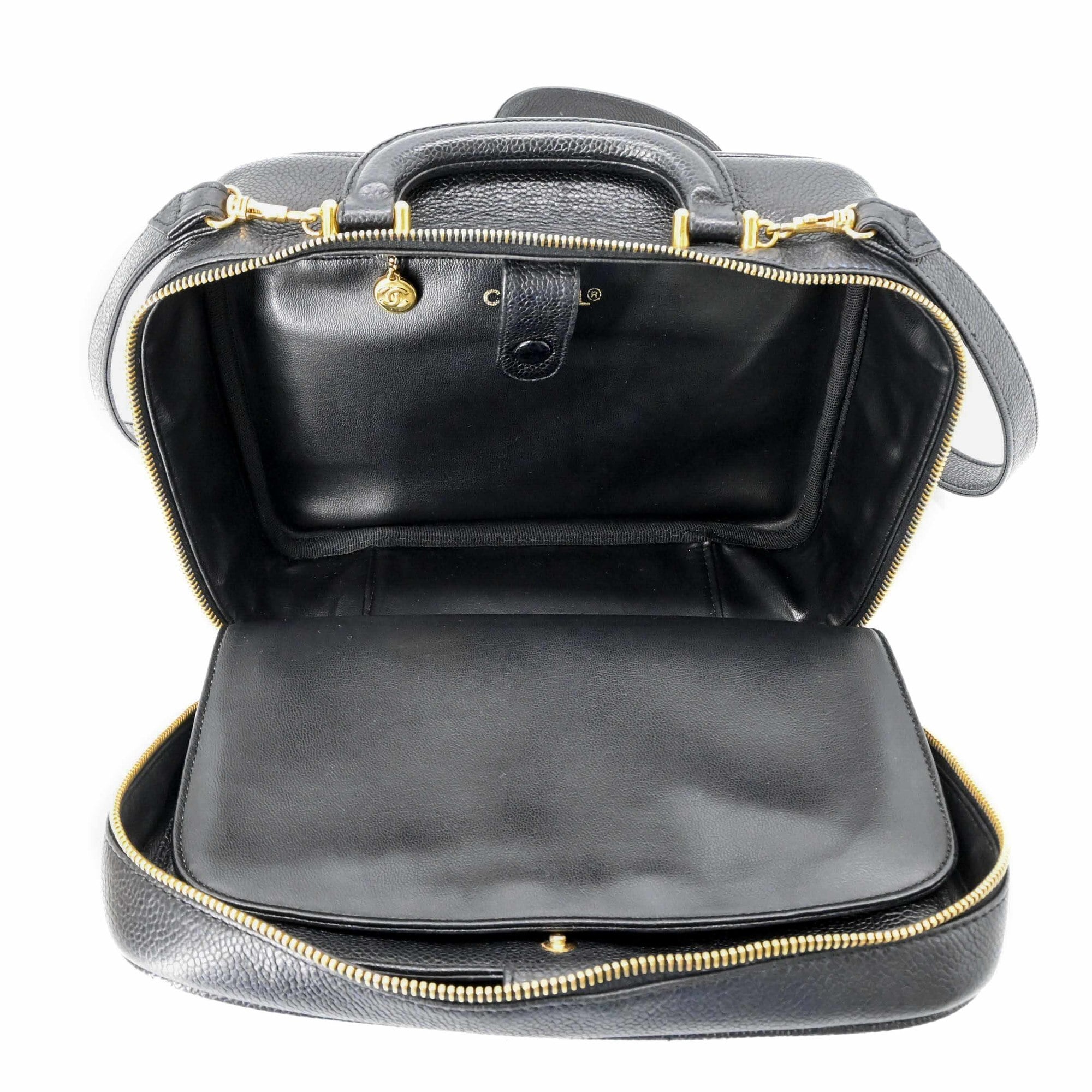 Chanel Black Leather Handbag Vanity Bag (Pre-Owned)