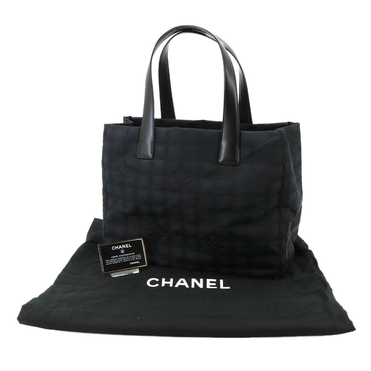 Chanel Black Nylon Jacquard Leather Handbag Tote Bag (Pre-Owned)