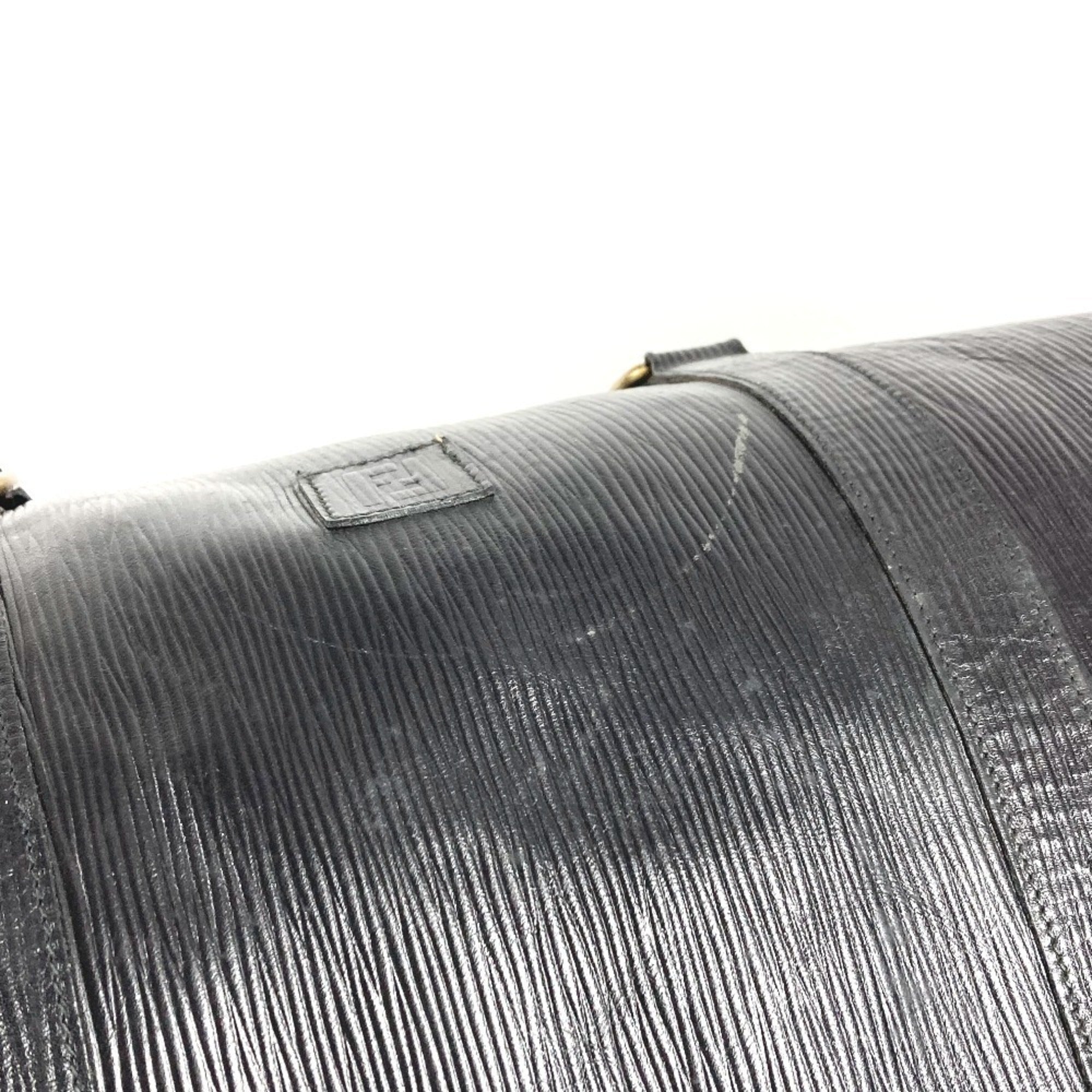 Fendi Black Leather Boston Bag Handbag (Pre-Owned)