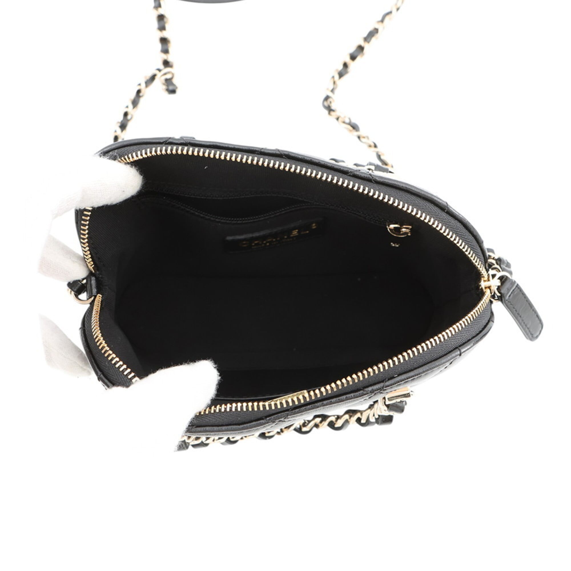 Chanel Black Champagne Gold Leather Handbag Shopping Bag Shoulder Bag (Pre-Owned)
