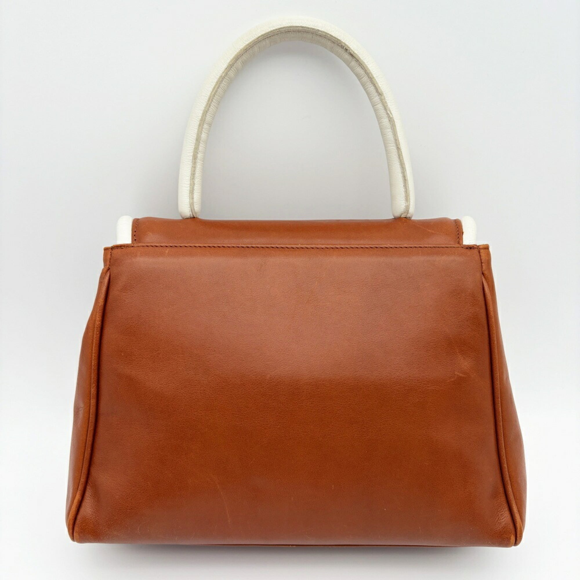 Fendi Brown White Leather Handbag (Pre-Owned)