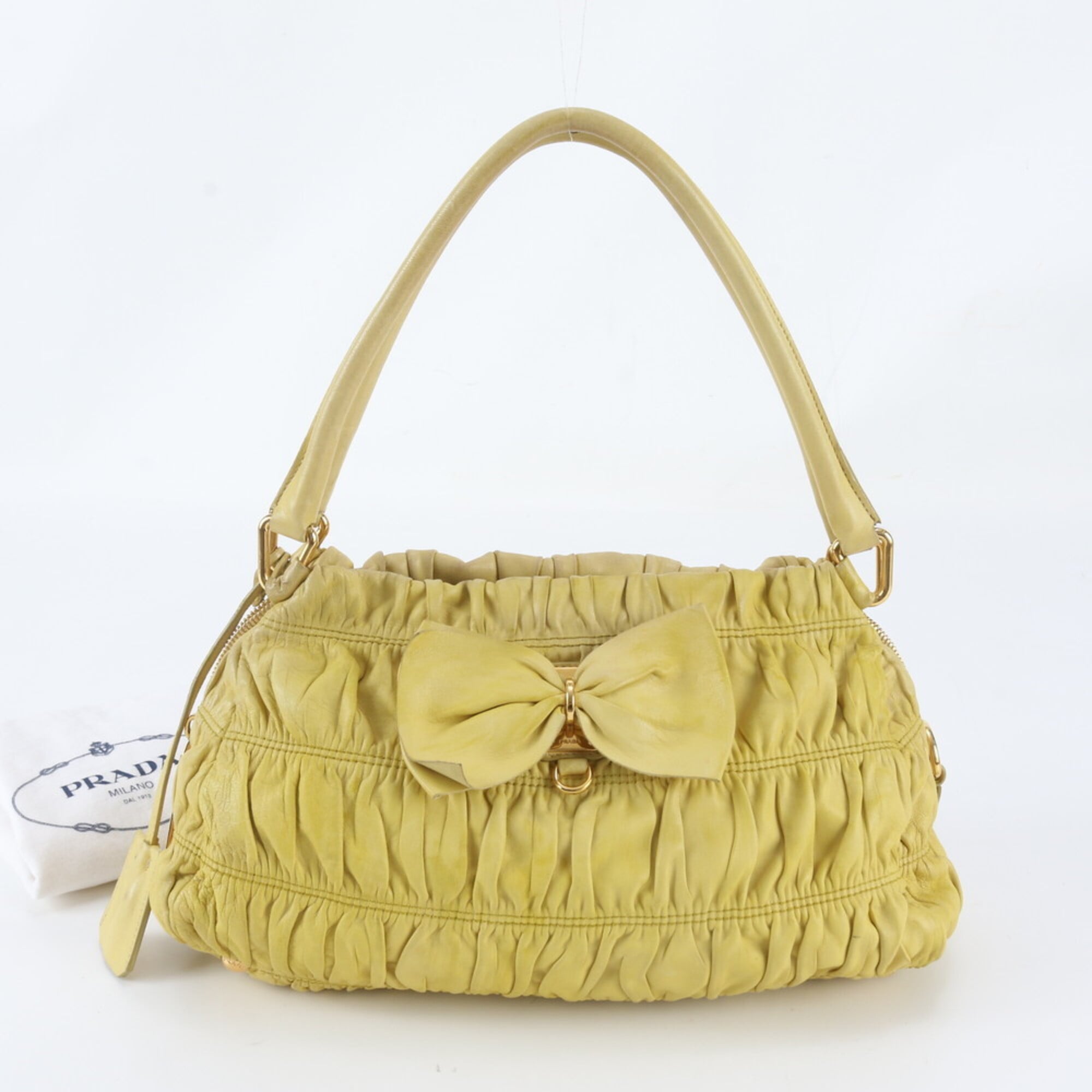 Prada Yellow Leather Handbag Shoulder Bag Tote Bag (Pre-Owned)
