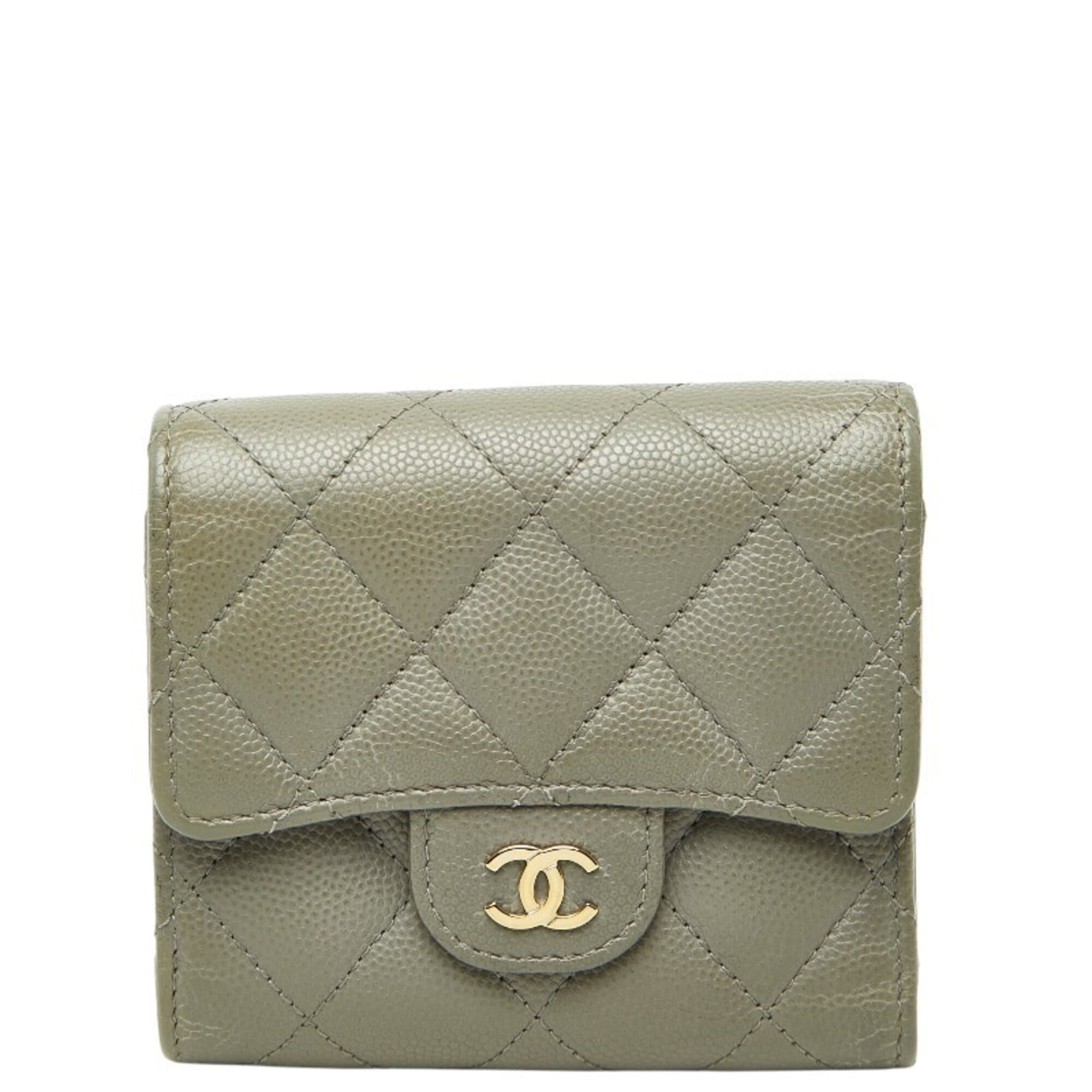 Chanel Gray Grained Calfskin Wallet (Tri-Fold) (Pre-Owned)