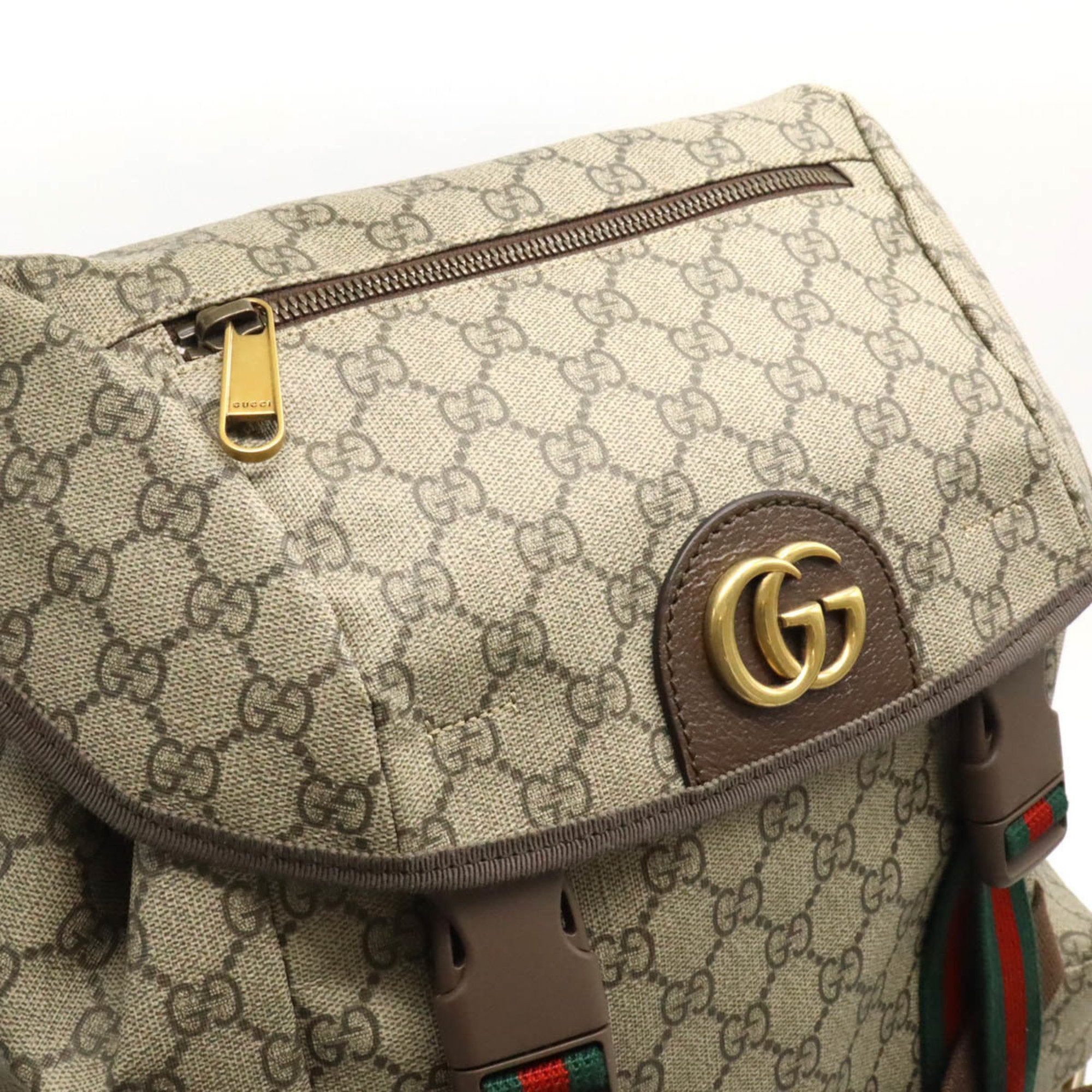 Gucci Beige Brown Green Red Color Pvc Leather Backpack (Pre-Owned)