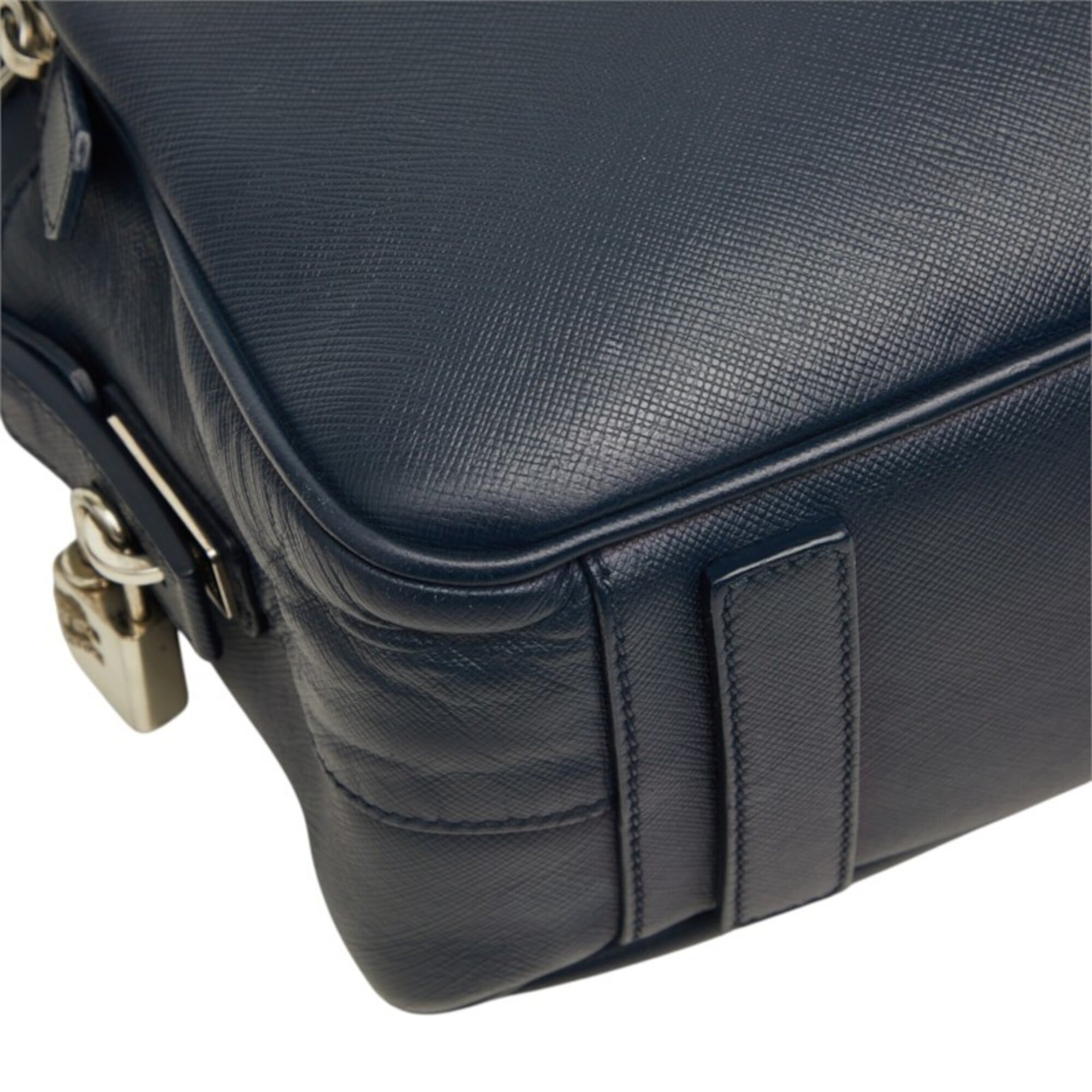 Prada Navy Saffiano Triangle Leather Briefcase (Pre-Owned)