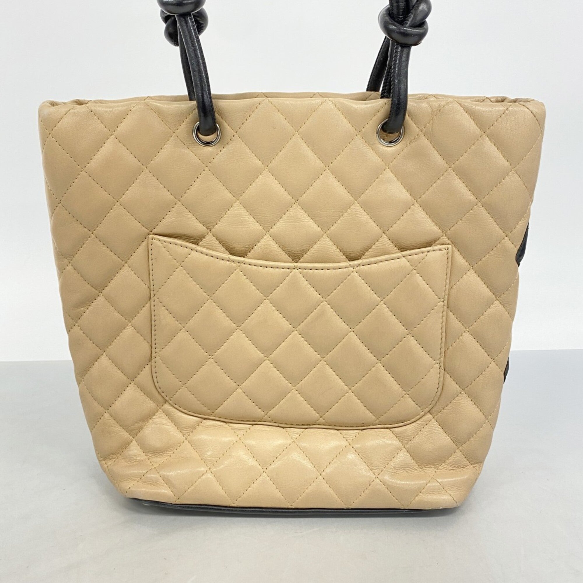 Chanel Beige Black Leather Tote Bag (Pre-Owned)