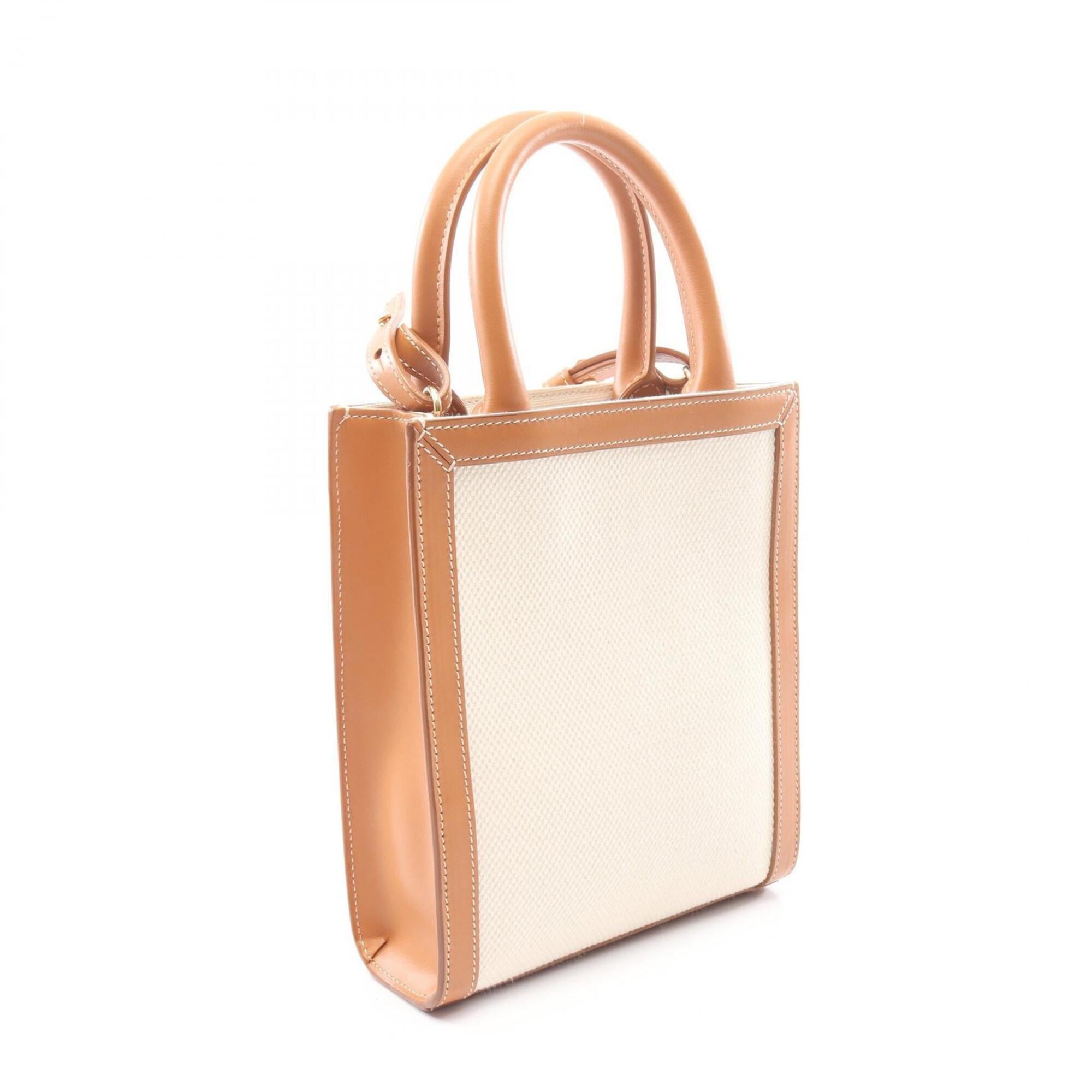 Celine Brown Ivory Canvas Leather Handbag (Pre-Owned)
