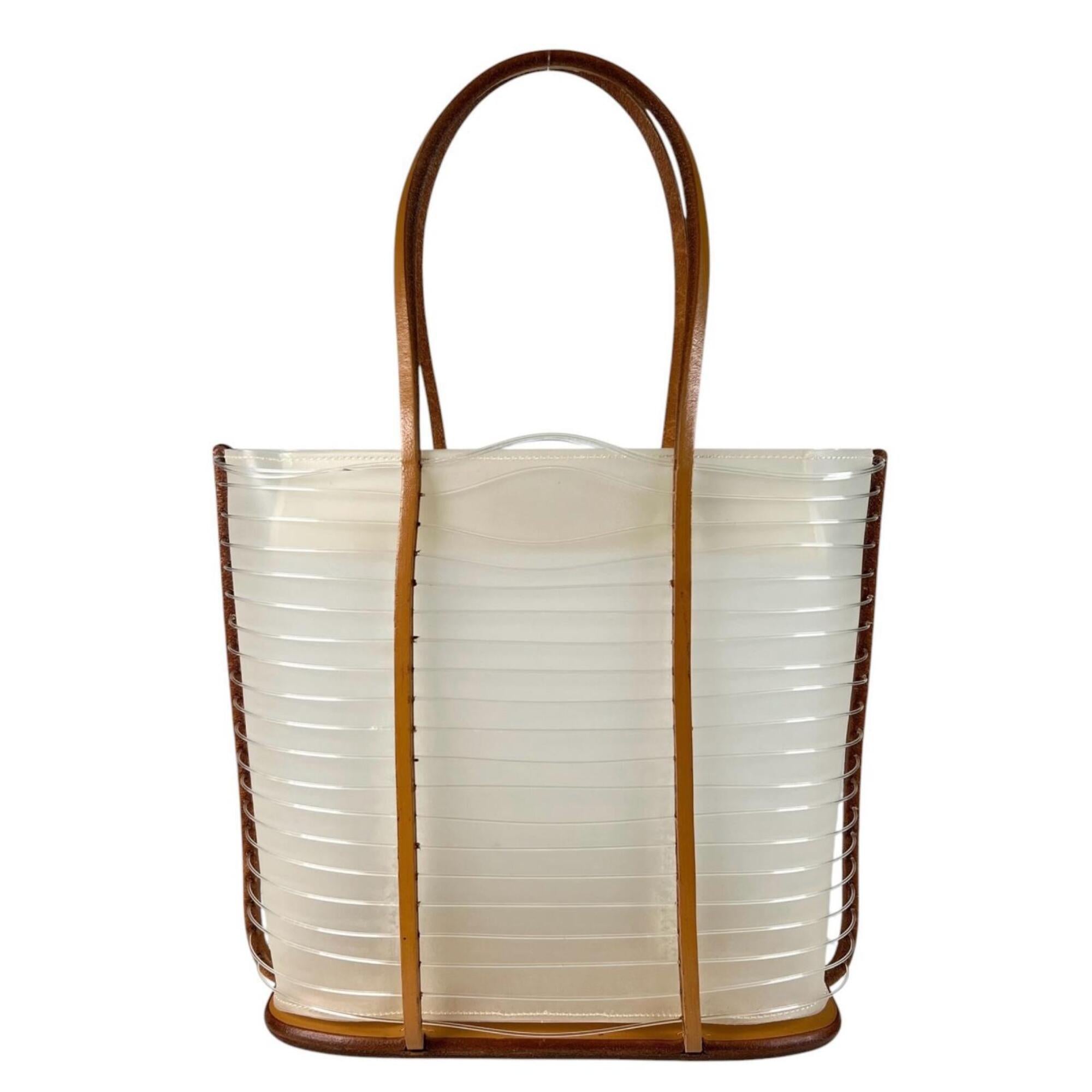 Salvatore Ferragamo Brown White Leather Pvc Handbag Tote Bag (Pre-Owned)
