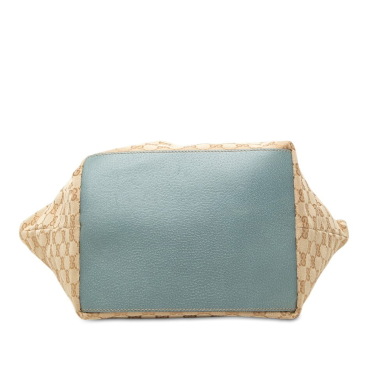 Gucci Beige Blue Canvas Leather Shoulder Bag Tote Bag (Pre-Owned)
