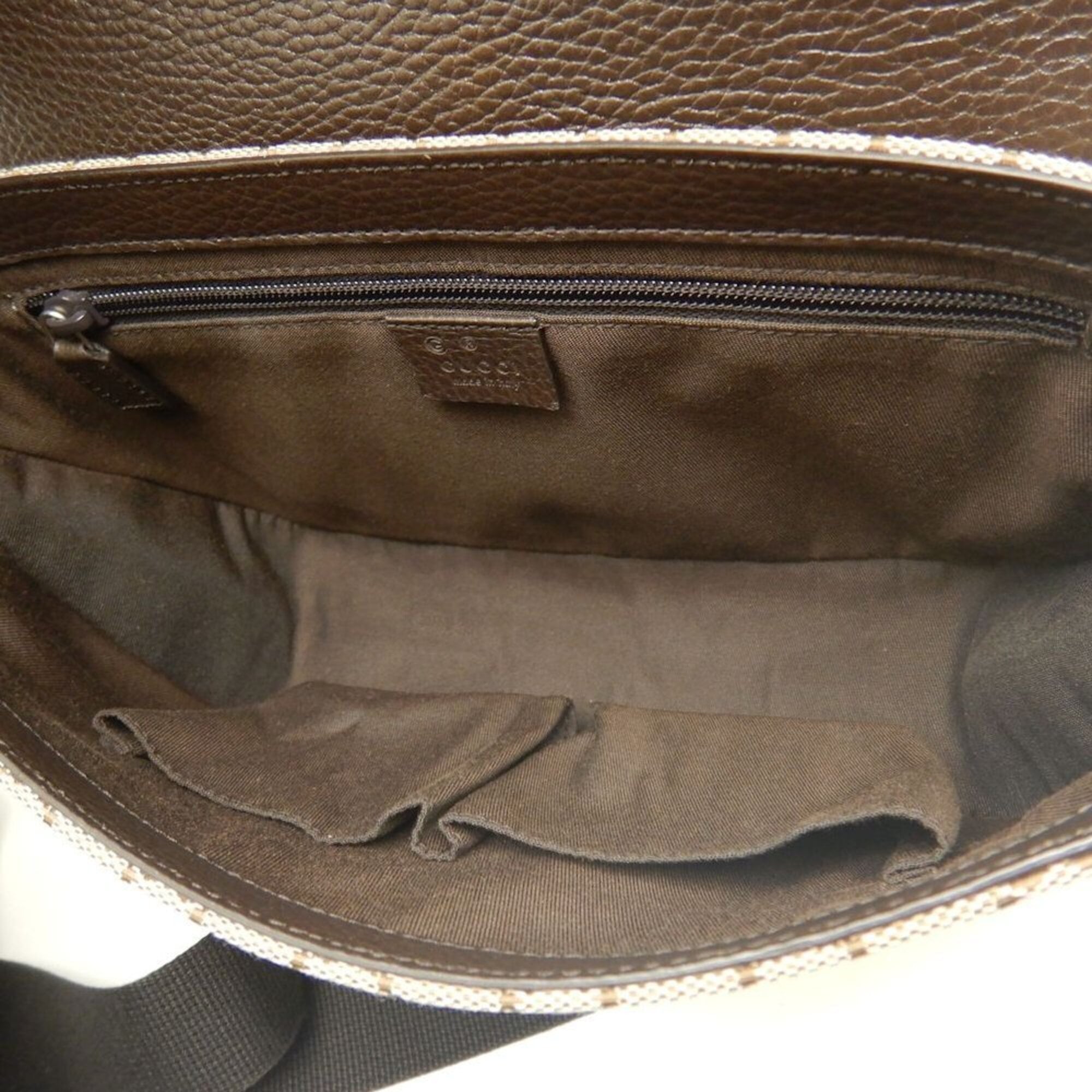 Gucci Gg Canvas Beige Gg Canvas Leather Shoulder Bag (Pre-Owned)