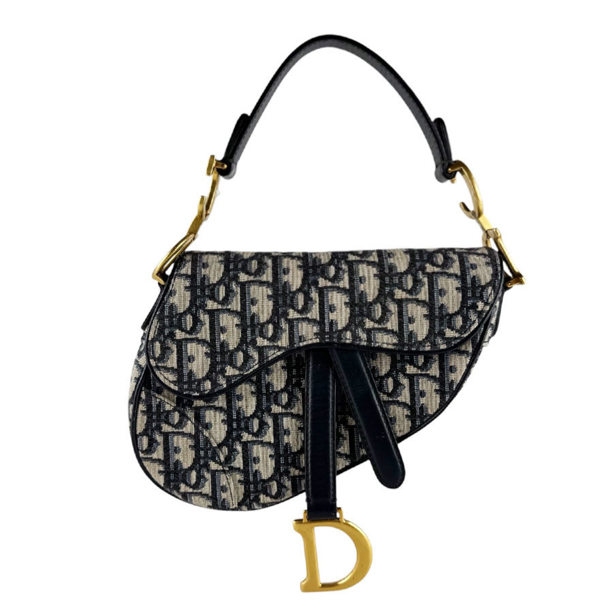 Christian Dior Navy Canvas Leather Handbag Saddle Bag (Pre-Owned)