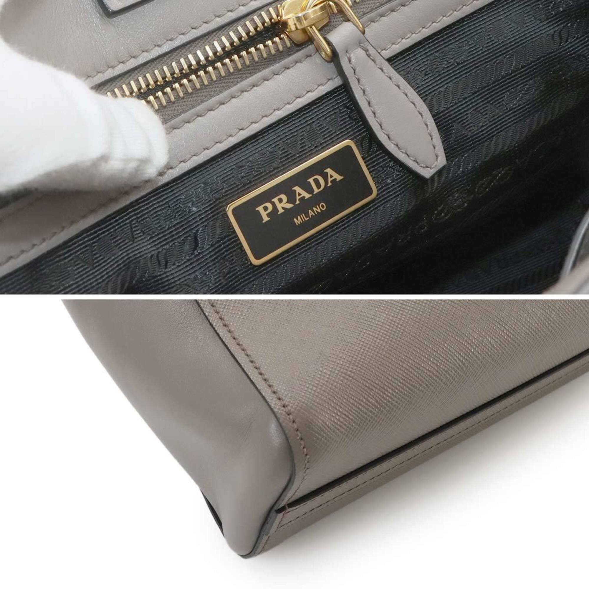 Prada Gray Saffiano Handbag Shoulder Bag (Pre-Owned)