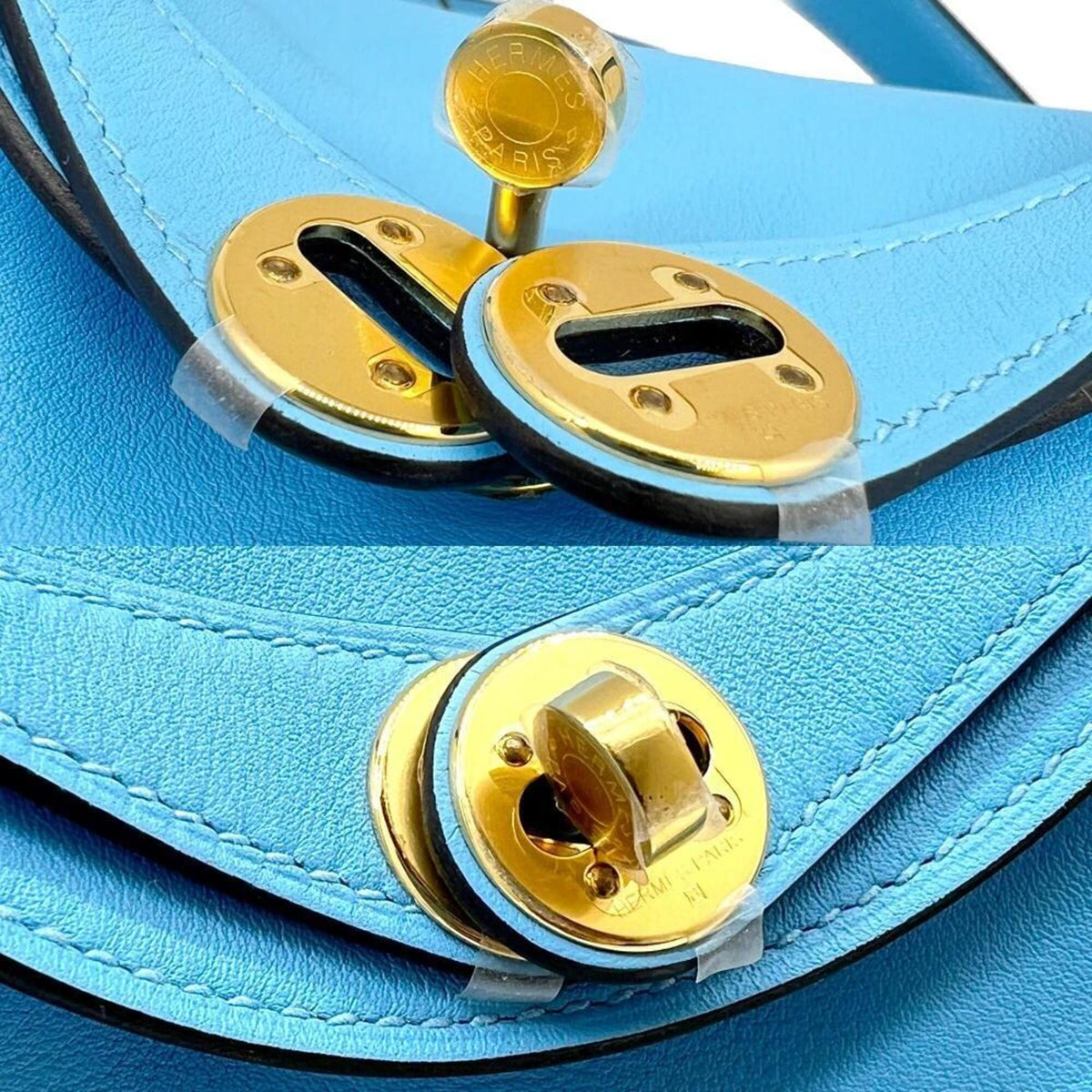 Hermes Lindy Light Blue Swift Leather Shoulder Bag Tote Bag (Pre-Owned)