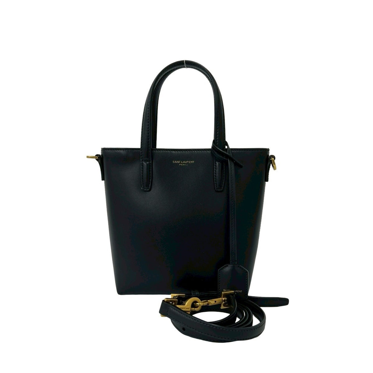 Saint Laurent Black Leather Handbag Shopping Bag Shoulder Bag (Pre-Owned)