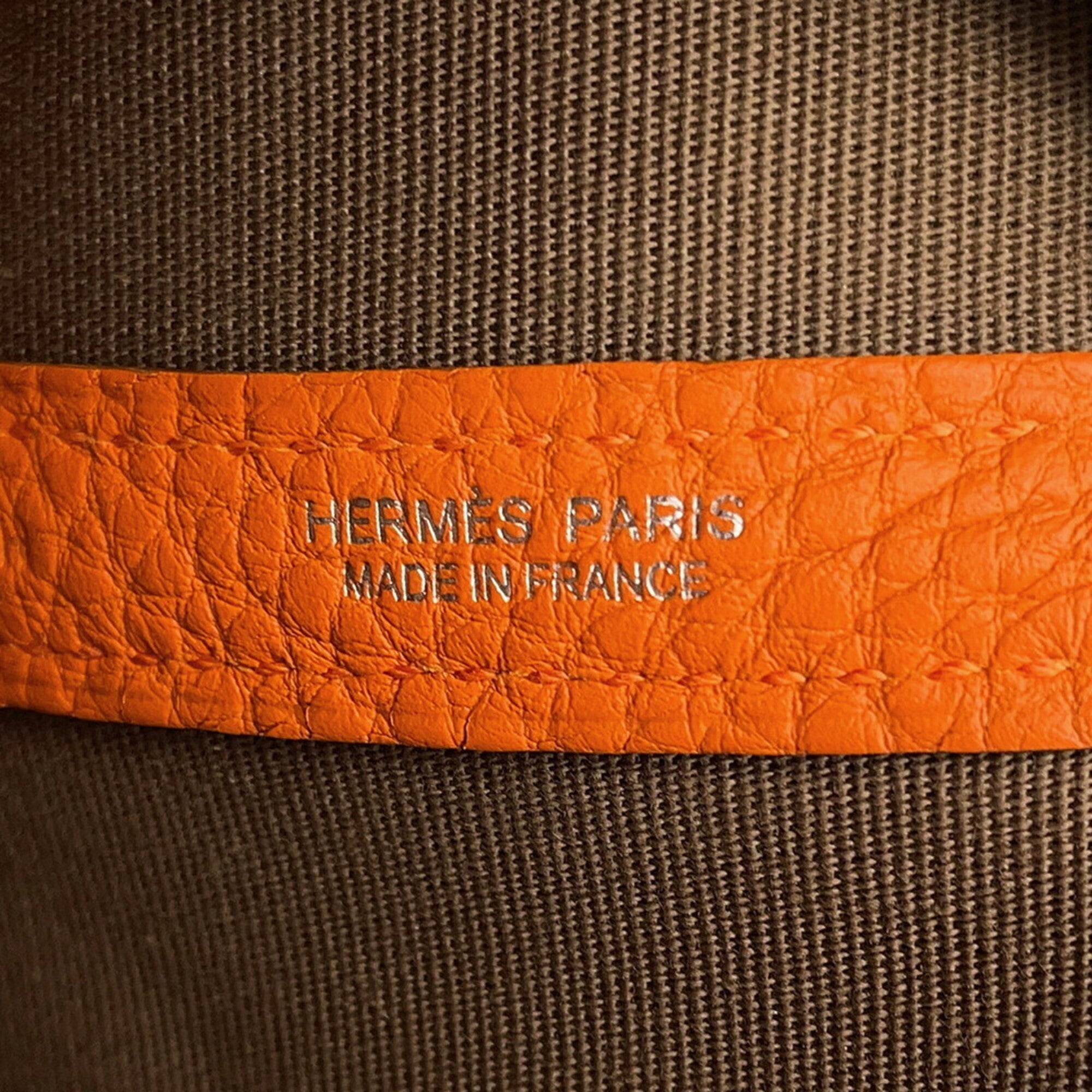 Hermes Garden Etoupe Gray Orange Toile Officier Negonda Leather Handbag Tote Bag (Pre-Owned)