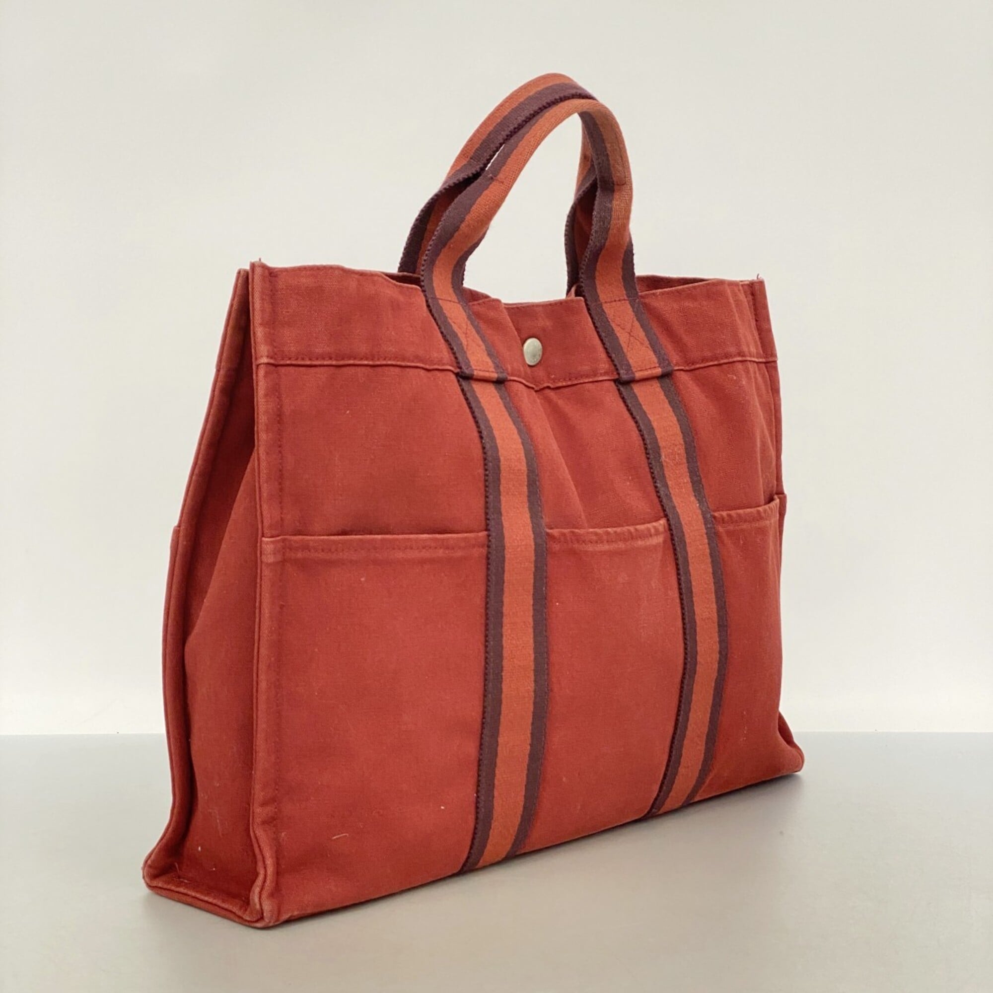 Hermes Red Color Canvas Tote Bag (Pre-Owned)