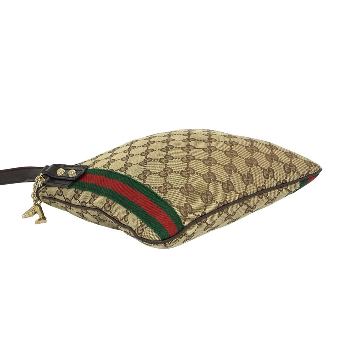 Gucci Brown Green Red Color Canvas Leather Pochette Shoulder Bag (Pre-Owned)