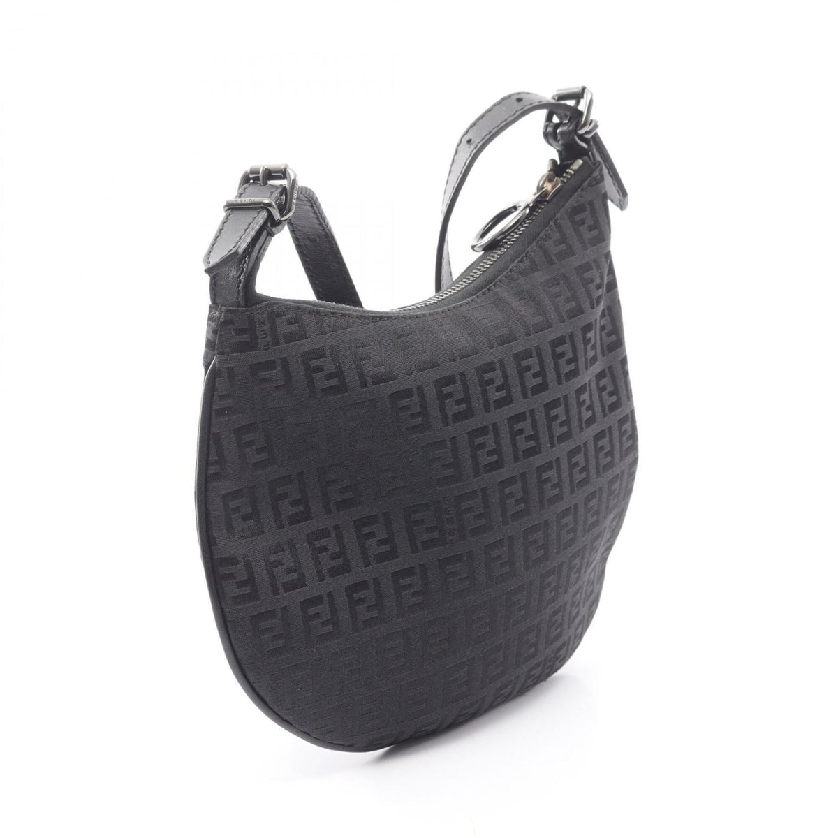 Fendi Zucchino Black Canvas Leather Handbag Shoulder Bag (Pre-Owned)
