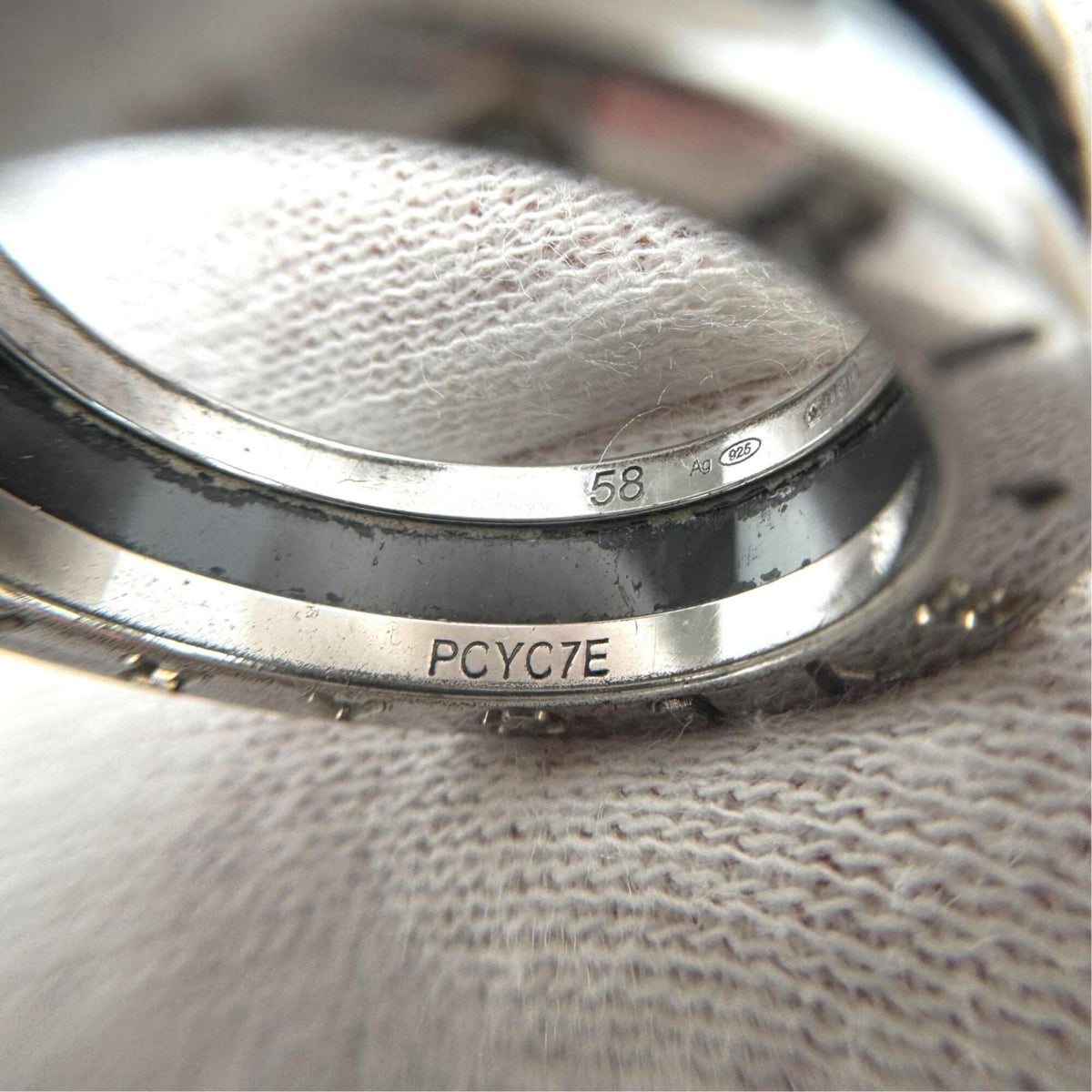 Bvlgari Silver Black Silver 925 Band Ring (Pre-Owned)