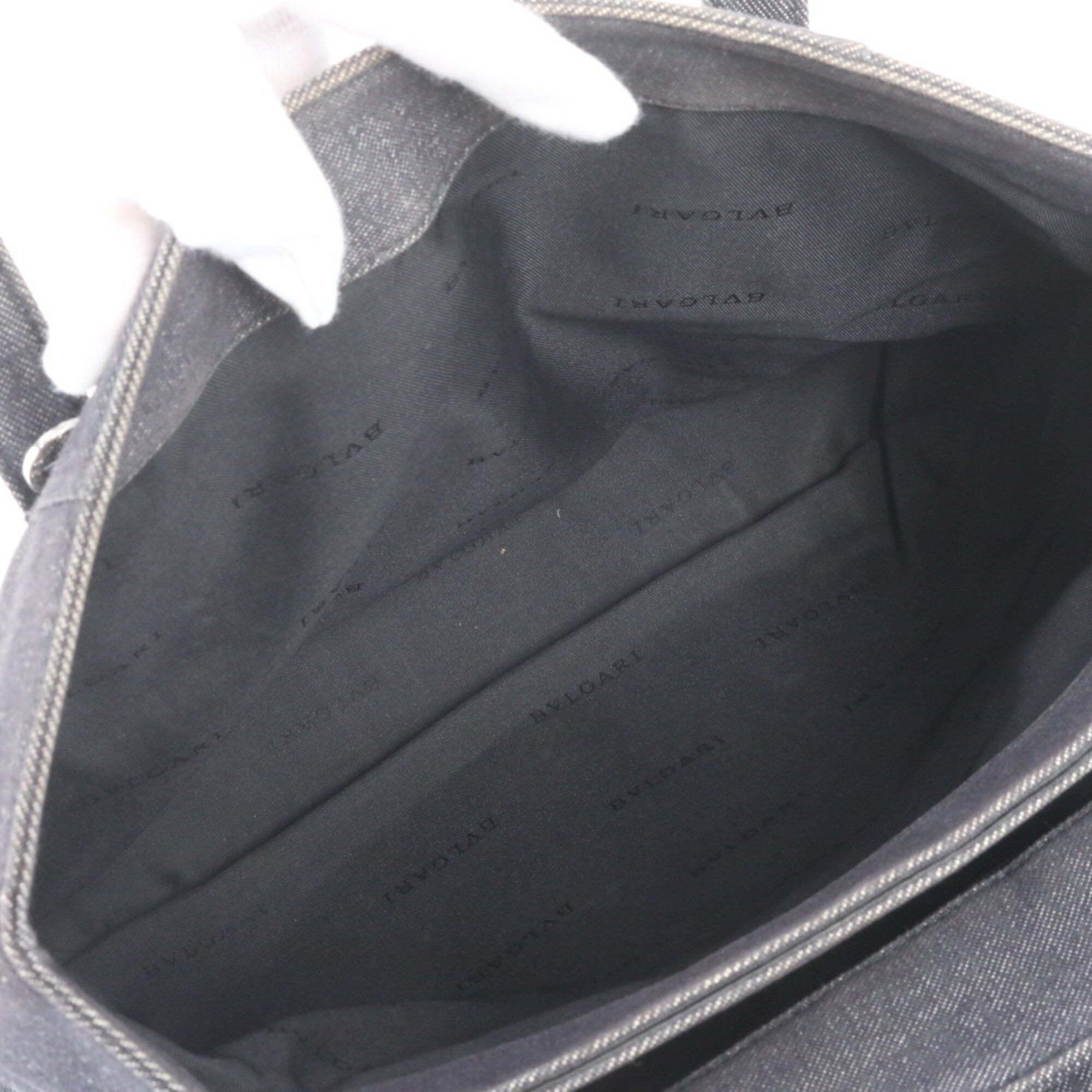 Bvlgari Black Gray Leather Canvas Handbag Shoulder Bag Tote Bag (Pre-Owned)
