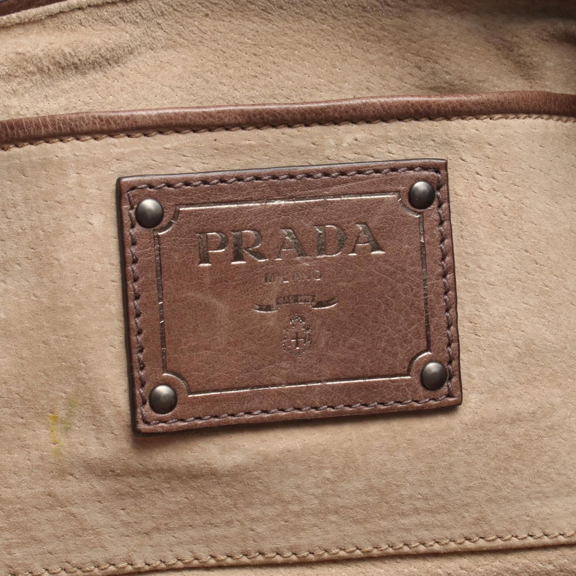 Prada Brown Leather Handbag Tote Bag (Pre-Owned)
