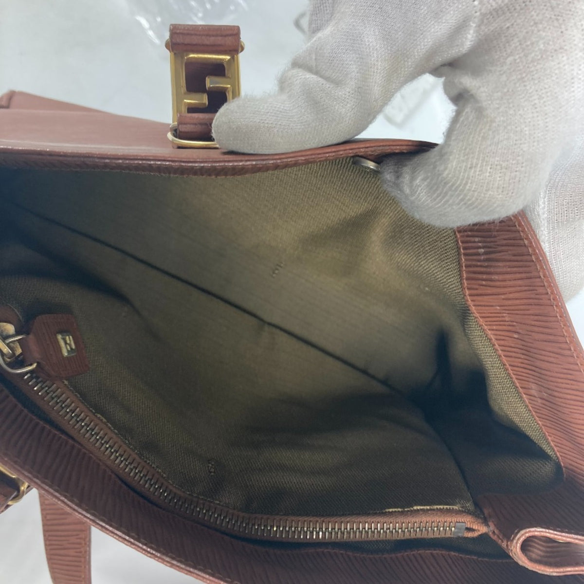Fendi Brown Leather Handbag Shoulder Bag Tote Bag (Pre-Owned)