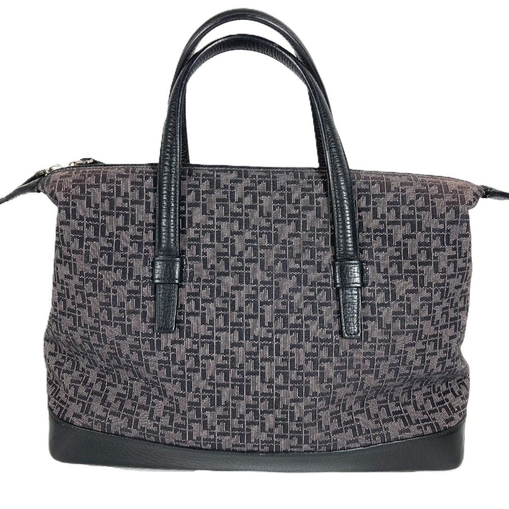 Loewe Black Leather Canvas Handbag Tote Bag (Pre-Owned)